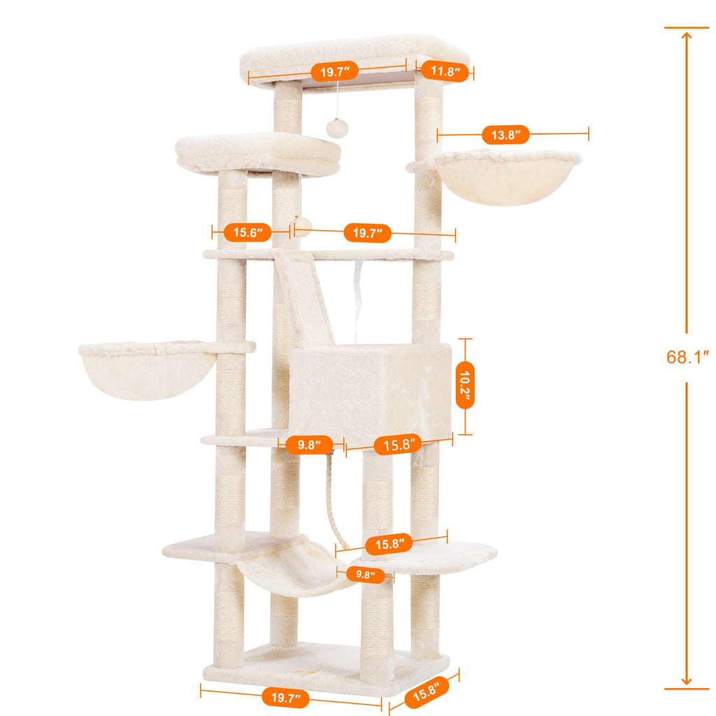Heybly Torre para Gatos Grandes — Árbol Multinivel con Perchas Anchas, Cueva y Tablero Rascador para Gatos de hasta 9 kg