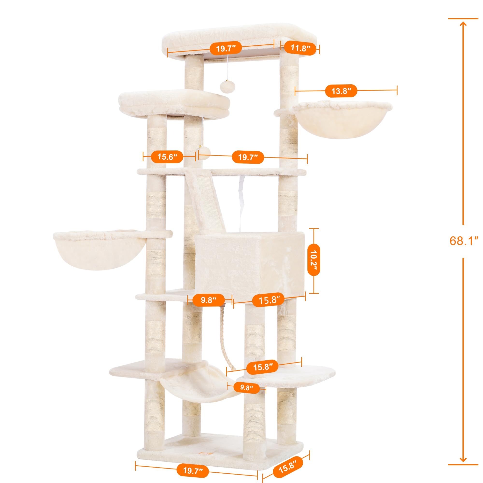 Heybly Torre para Gatos Grandes — Árbol Multinivel con Perchas Anchas, Cueva y Tablero Rascador para Gatos de hasta 9 kg