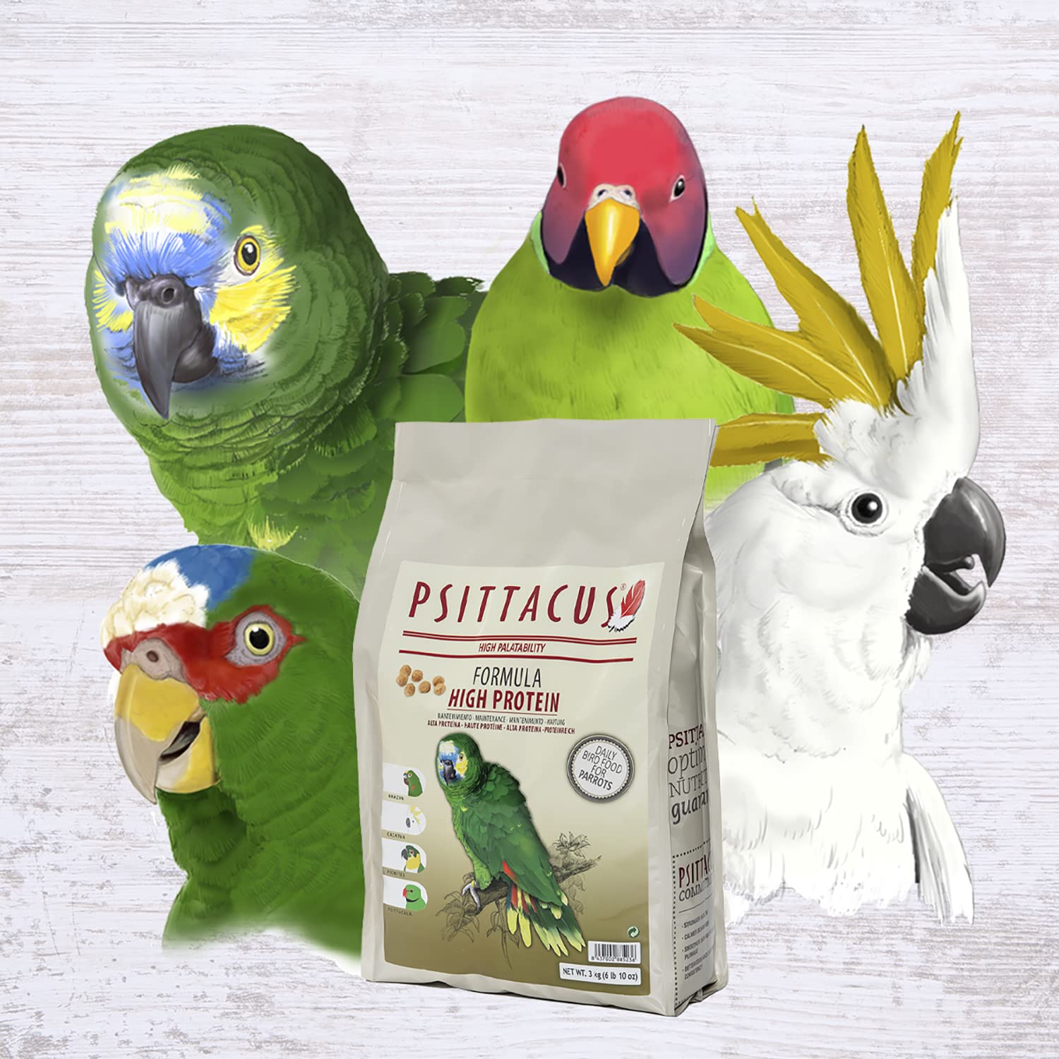 Psittacus High Protein — Dieta Completa en Pellets para Amazonas, Cacatúas y Cotorras de Collar