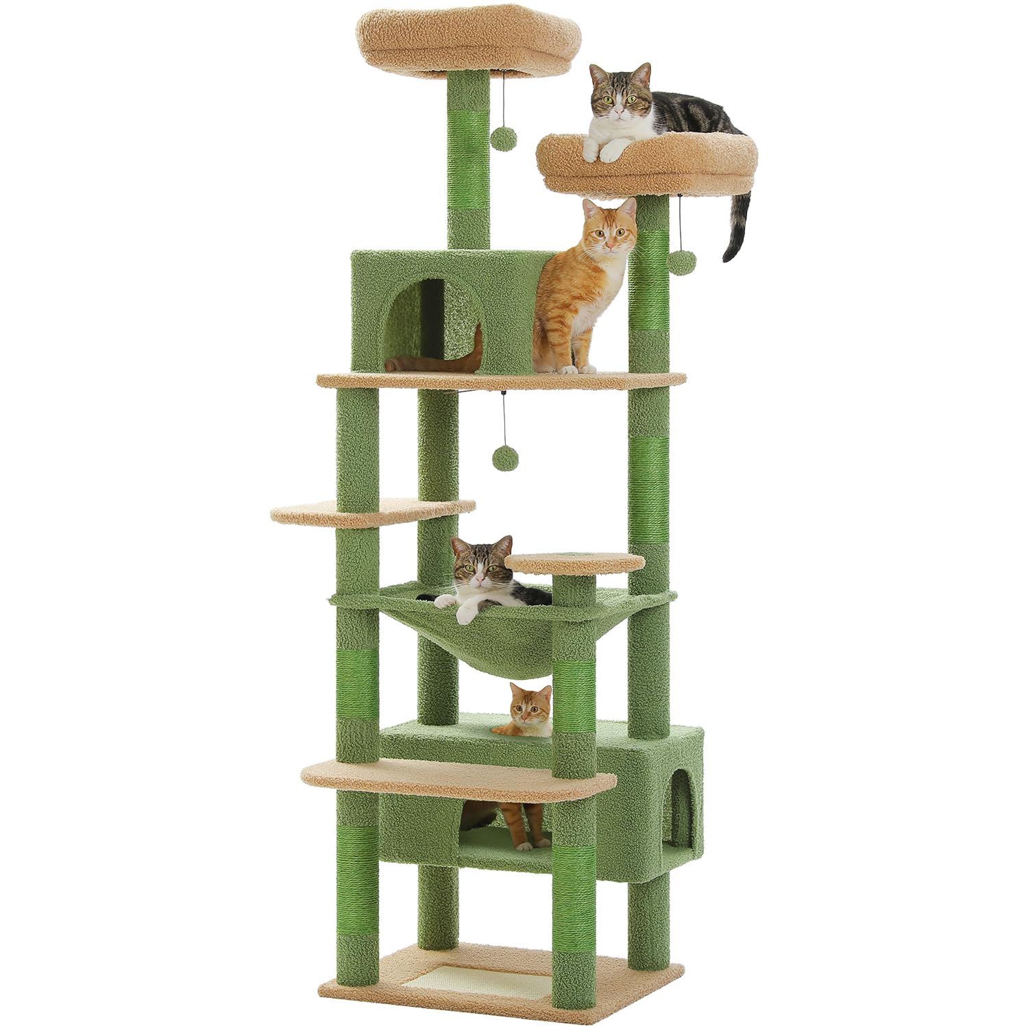 PAWZ Road 72-81 Inches Large Cat Tree, Tall Cat Tower with Large Mental Hammock for Indoor Cats Adults,7 Sisal-Covered Scratching Posts, 2 Padded Perches, Condos, and Basket