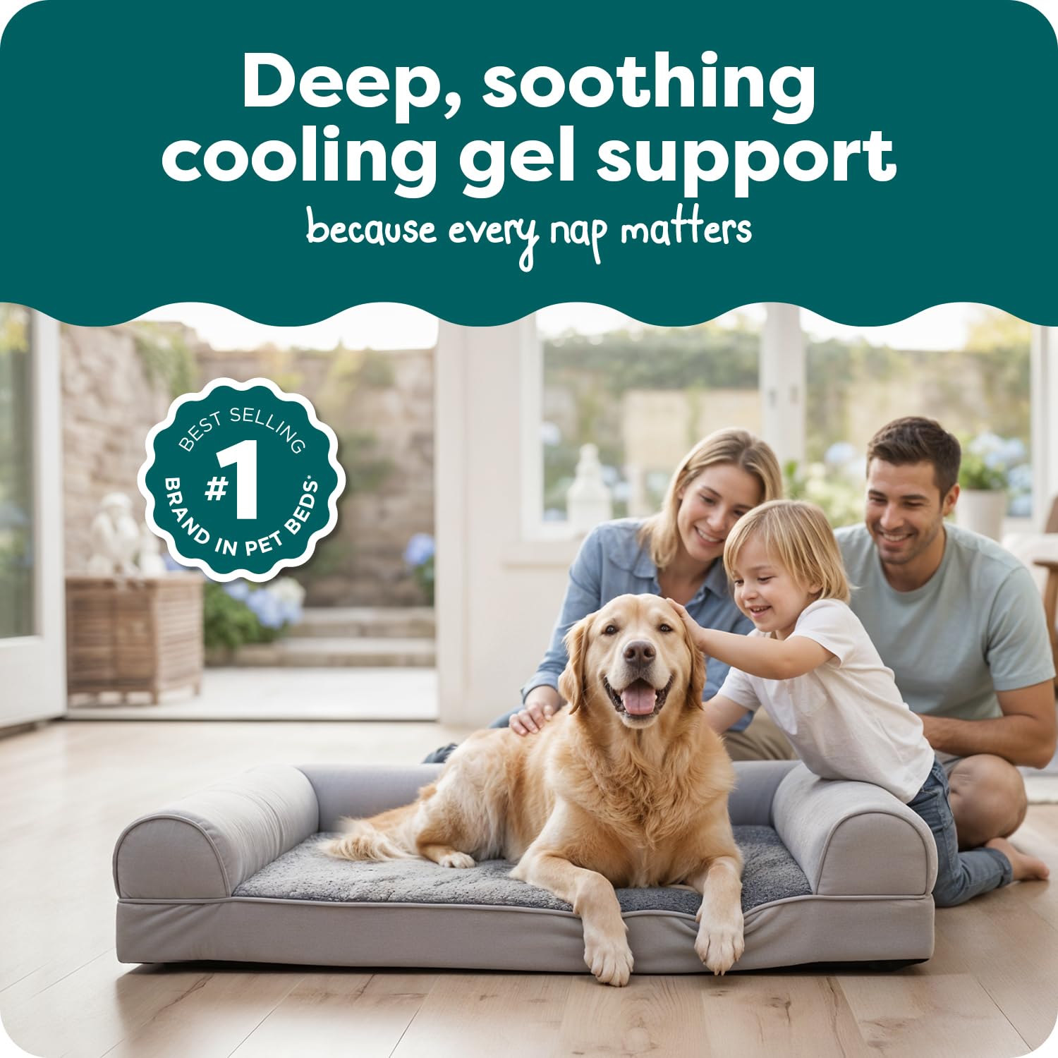 Furhaven Cooling Gel — Cama Ortopédica con Gel Refrescante, Bolsters Removibles y Cubierta Lavable para Perros Grandes