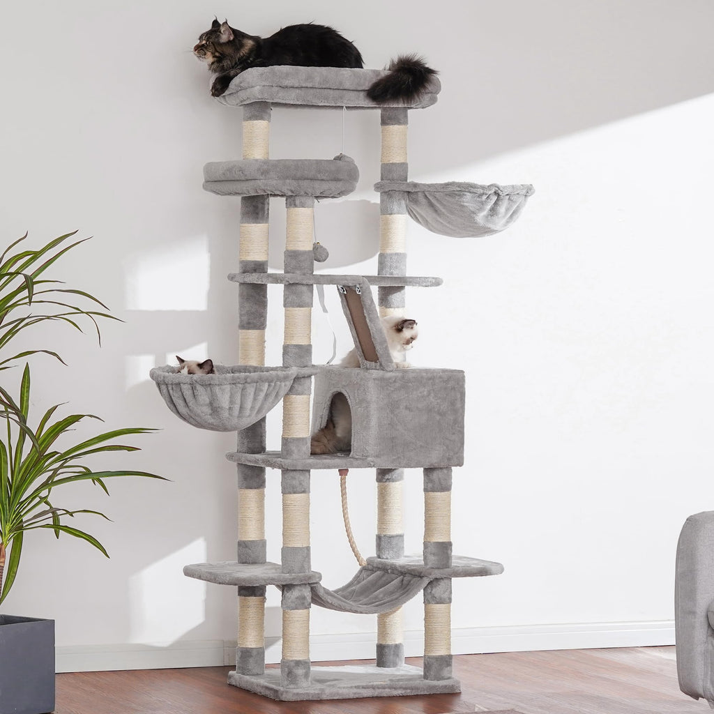 Heybly Torre para Gatos Grandes — Árbol Multinivel con Perchas Anchas, Cueva y Tablero Rascador para Gatos de hasta 9 kg