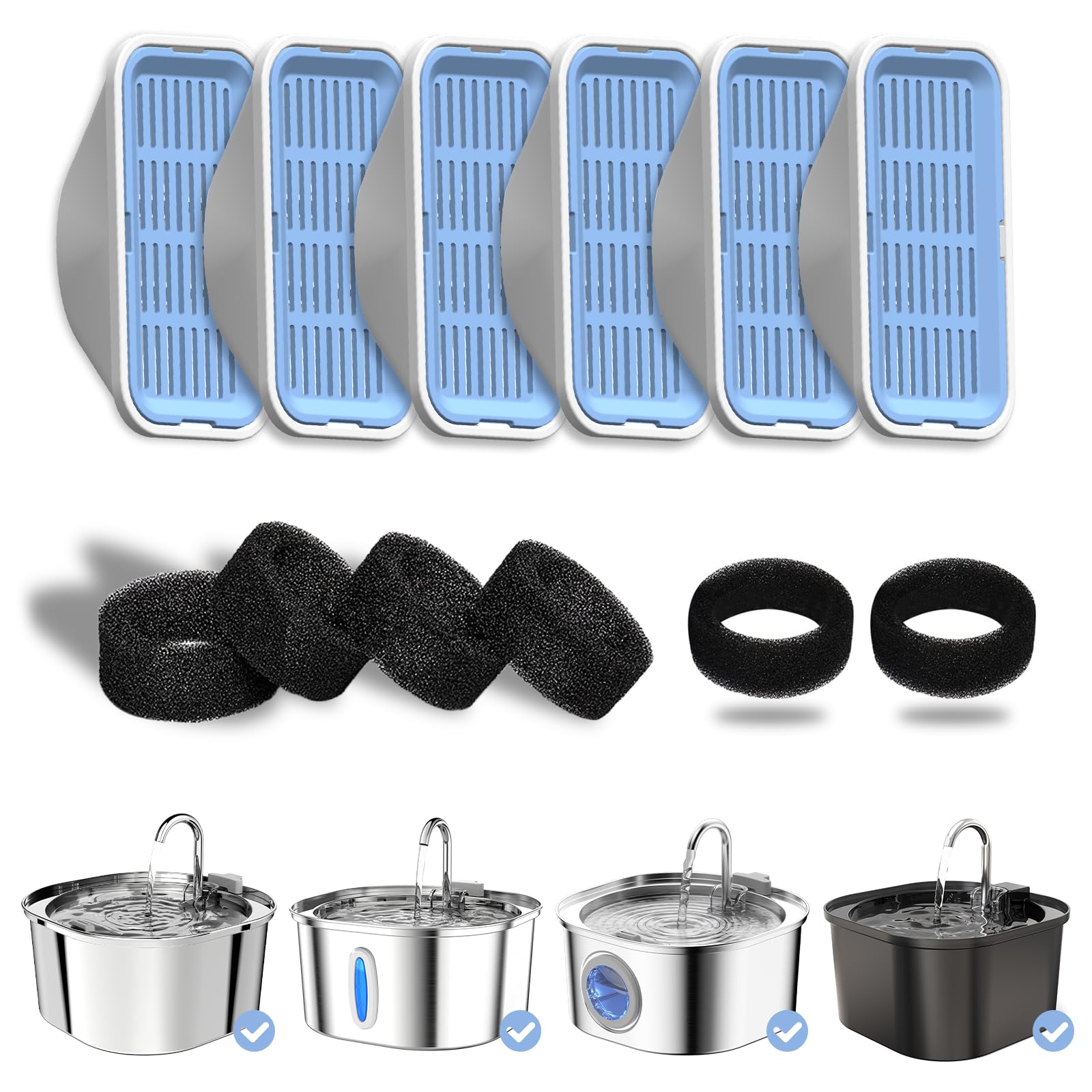 PEKTACO — Filtros de Repuesto y Esponjas Pre-Filtro para Fuente Bebedero Automático de 3.2L para Gatos y Perros