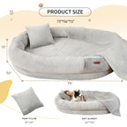 Cama Tamaño Humano para Perros y Adultos con Almohada y Cobija — Felpa Ortopédica Lavable y Removible para Mascotas Grandes