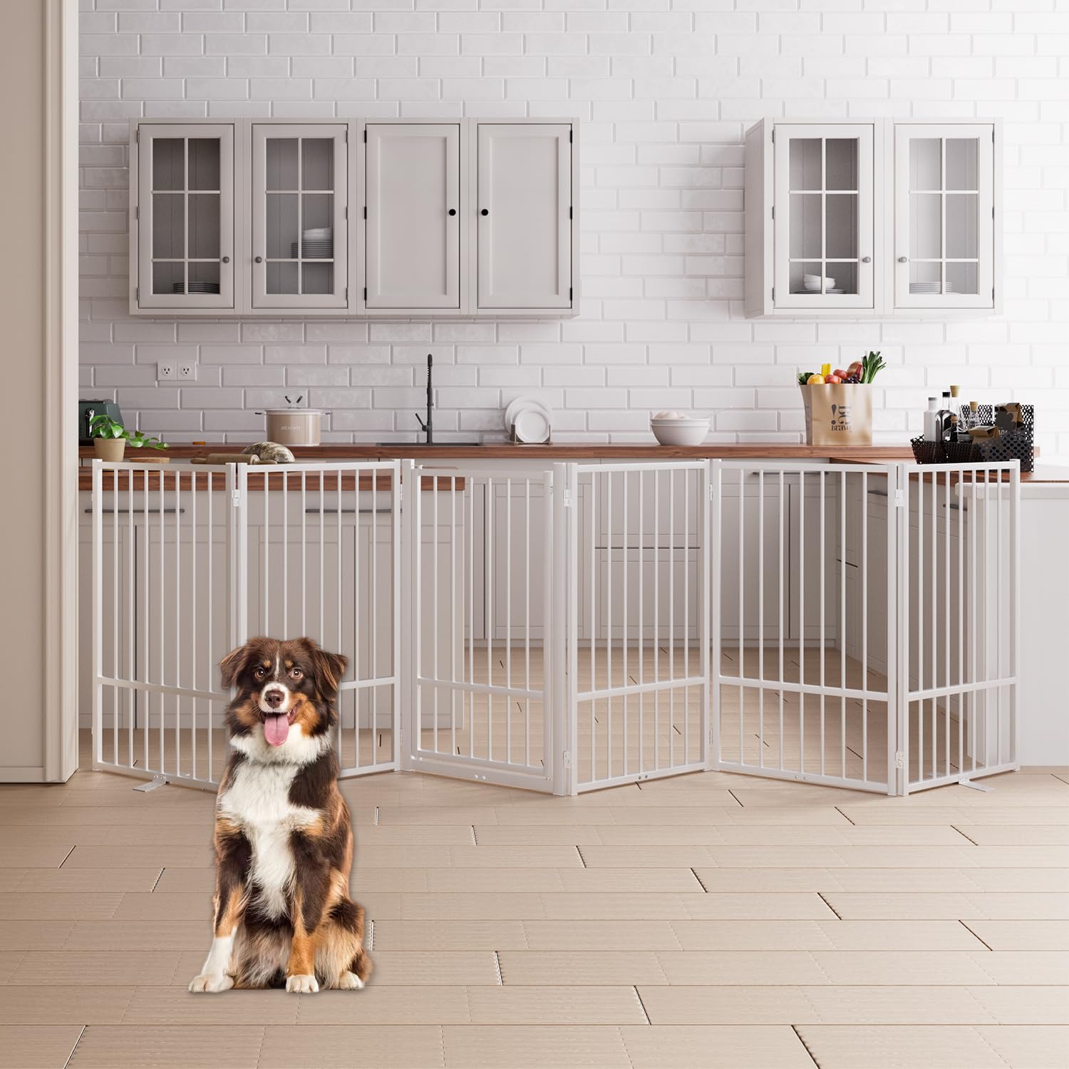 Corralito y Reja Divisoria de Metal para Perros — Puerta Abatible, Plegable y Autoportante para Interiores