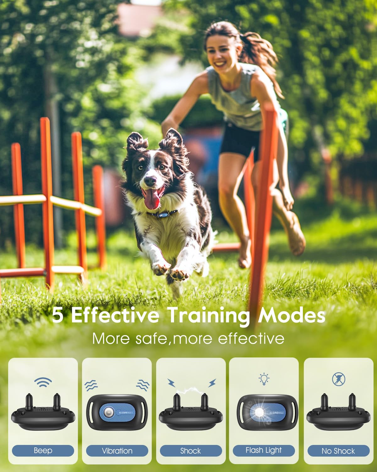 SLOPEHILL — Collar de Entrenamiento con Control Remoto para Perro con 5 Modos: Vibración, Beep, Descarga, Luz y Modo Sin Descarga