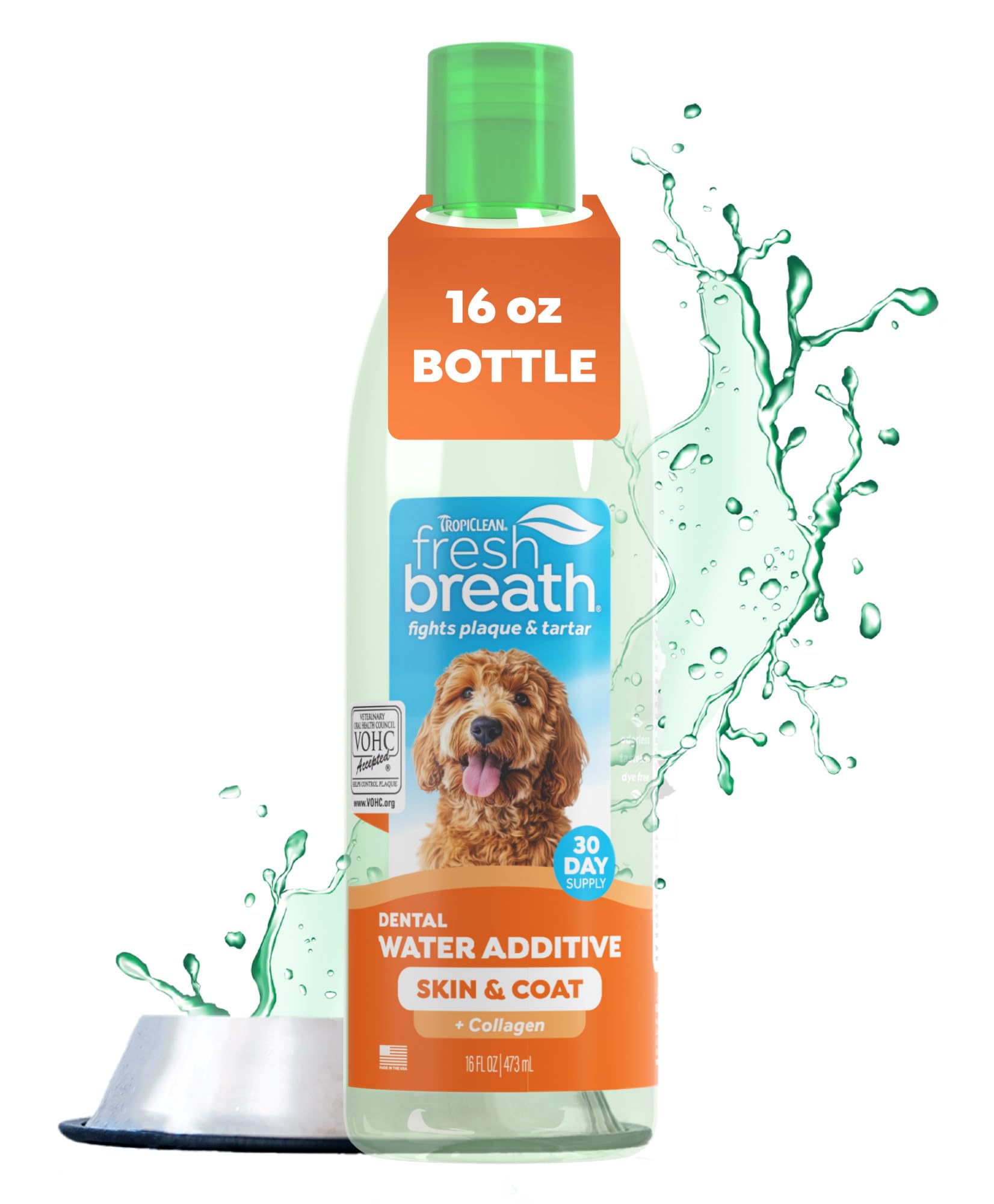 TropiClean Fresh Breath — Aditivo Dental para Agua, Limpieza de Dientes y Aliento Fresco para Perros