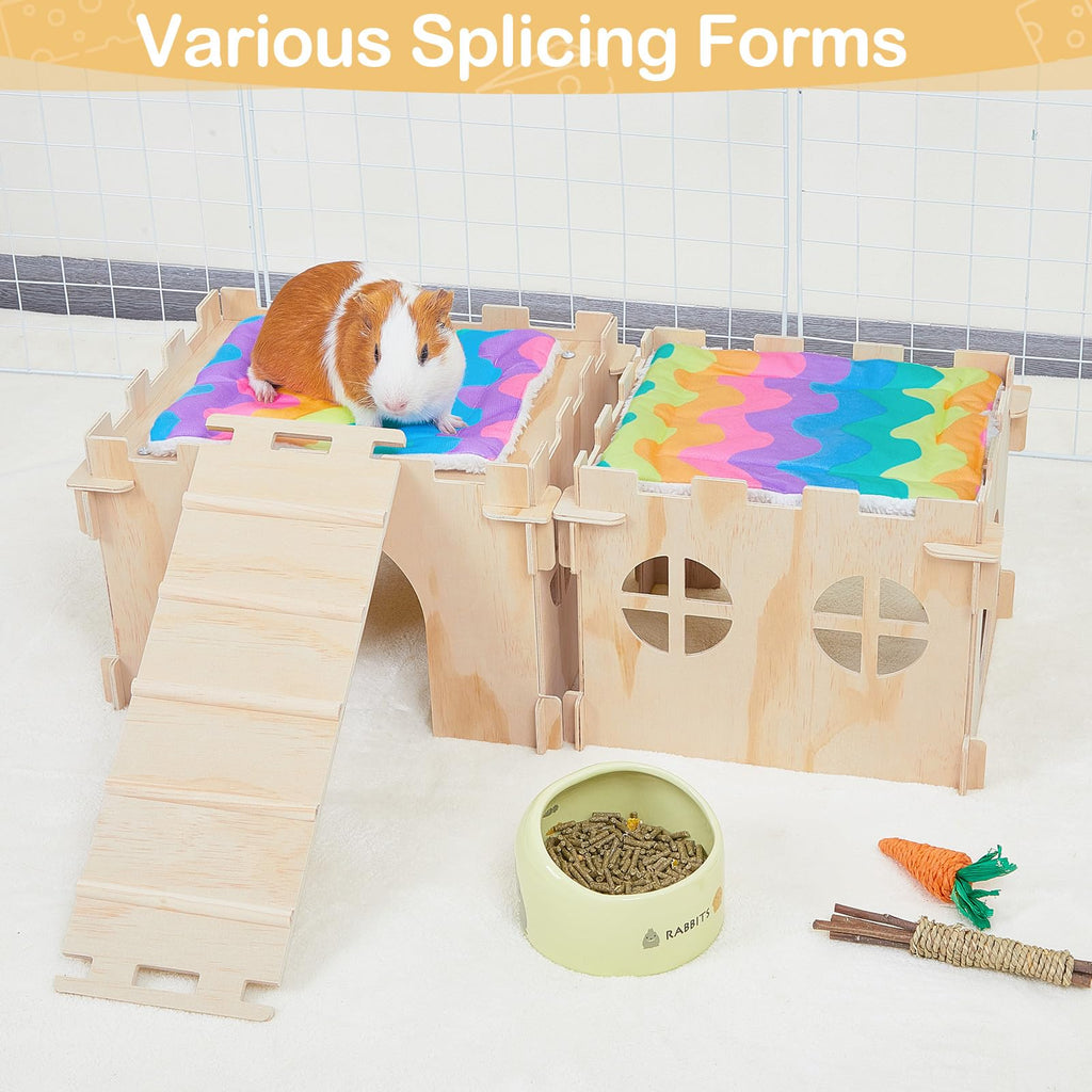 Unicorn Catcher — Casa Castillo de Madera Extra Grande con Escalera y Tapetes para Cobayos y Animales Pequeños