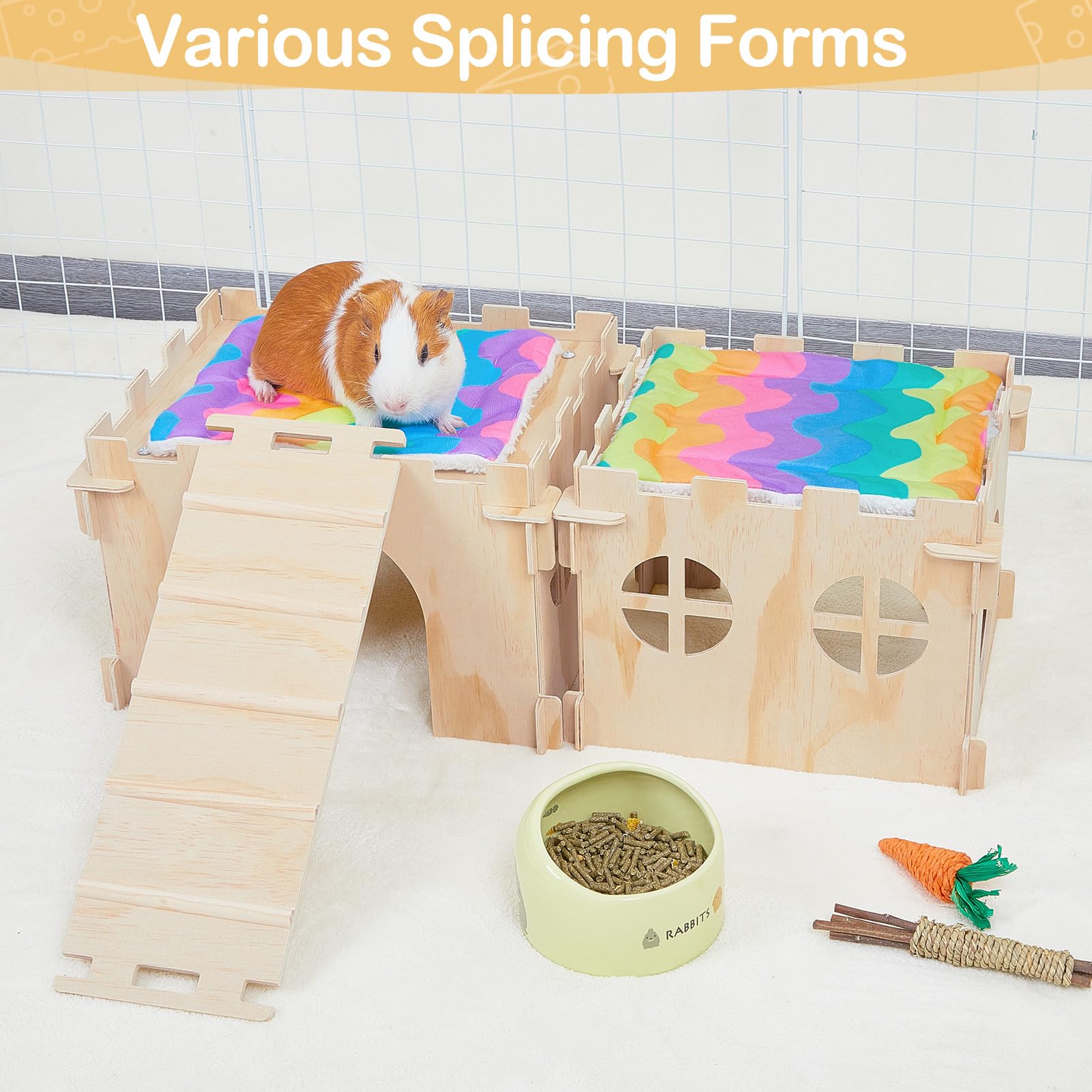 Unicorn Catcher — Casa Castillo de Madera Extra Grande con Escalera y Tapetes para Cobayos y Animales Pequeños