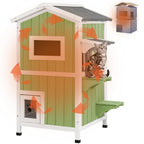 PetsCosset — Casa para Gatos de Madera de Dos Pisos con Techo Impermeable Abatible y Puertas de Escape para Uso Exterior e Interior