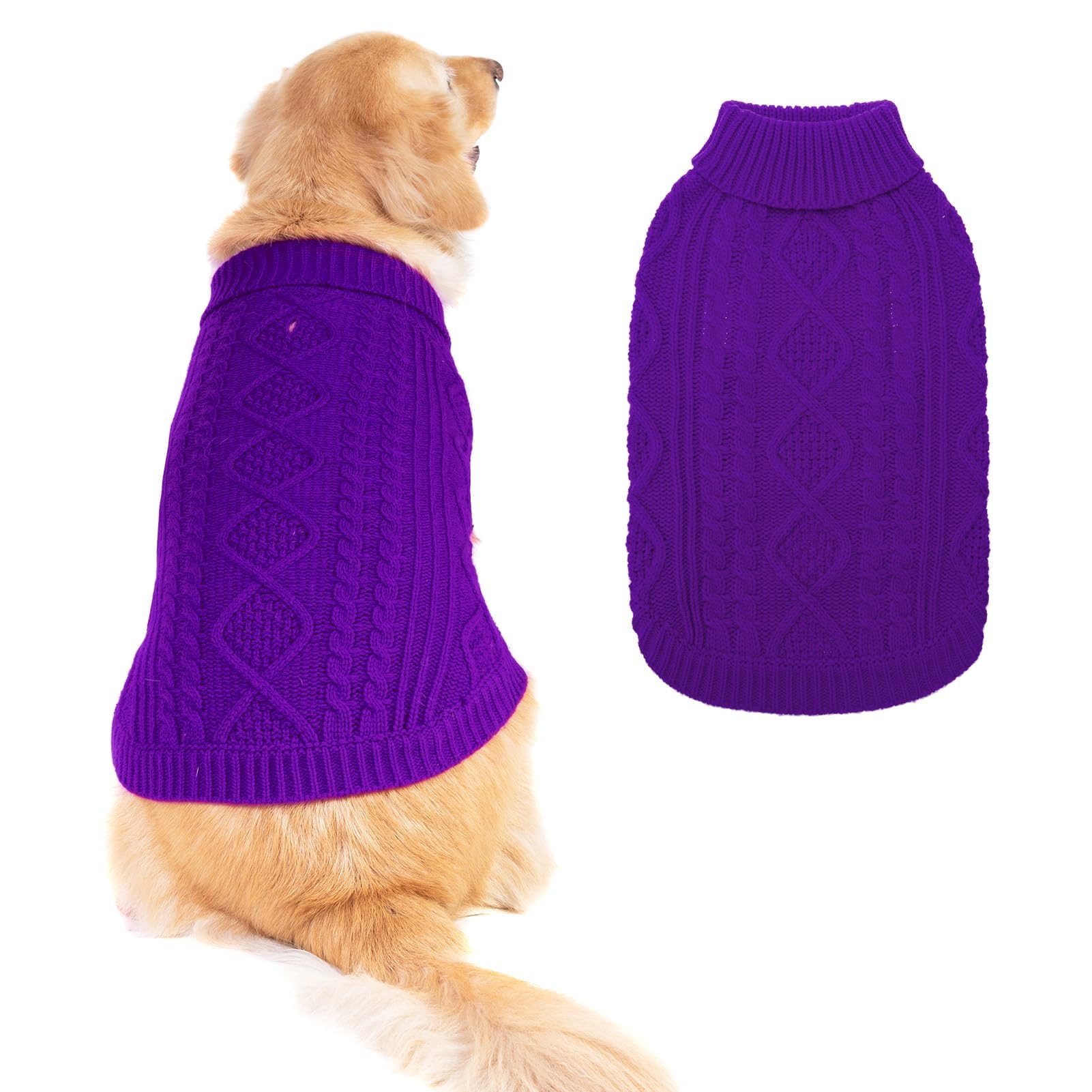 Suéter Tejido Térmico con Cuello Alto para Perros — Jersey Clásico de Punto Cable Cálido para Cachorros y Gatos Pequeños, Medianos y Grandes