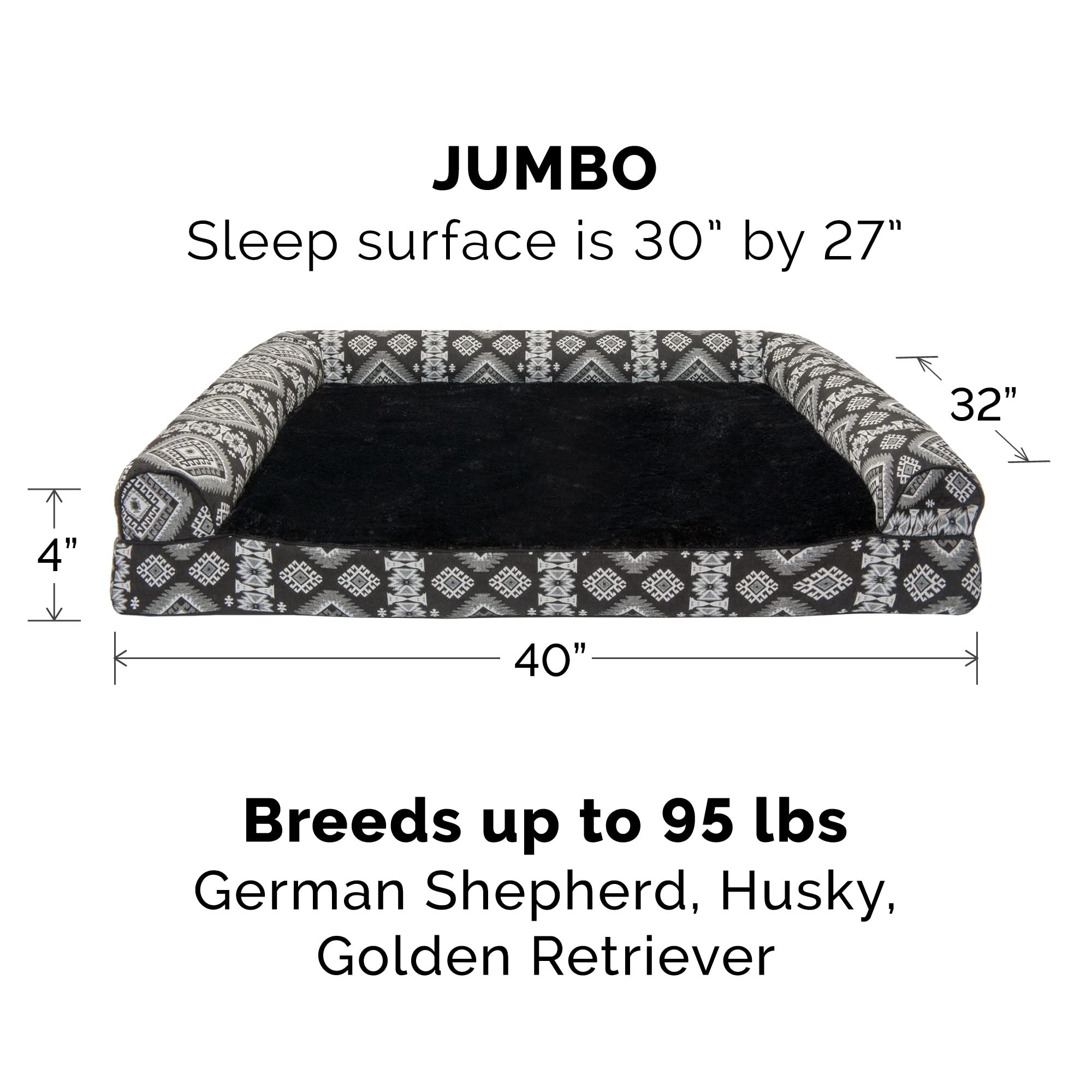Furhaven — Funda de Repuesto para Cama de Perro Estilo Sofá con Felpa y Diseño Kilim Suroeste, Lavable a Máquina