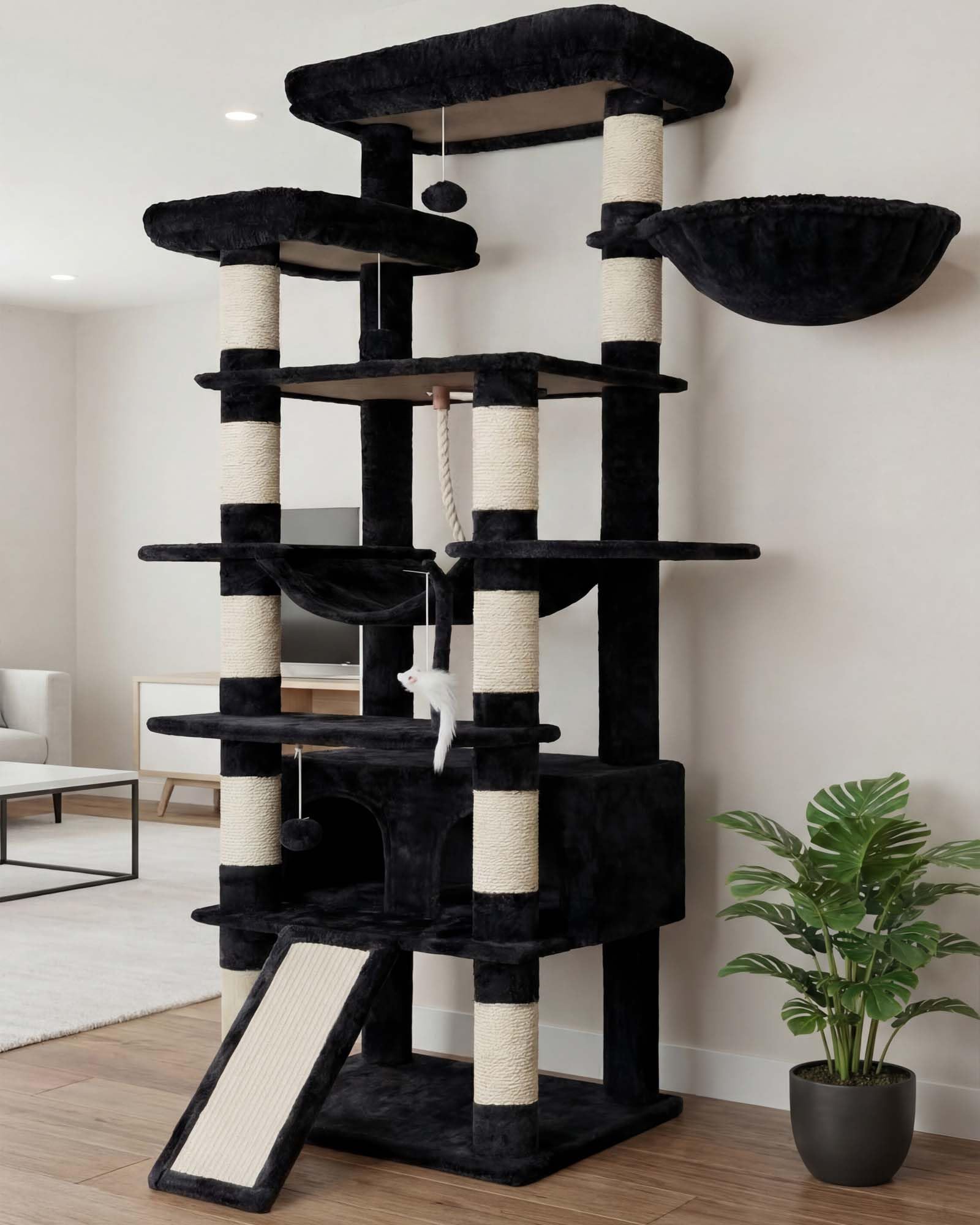 Heybly Torre para Gatos Grandes — Árbol Multinivel con Perchas Anchas, Cueva y Tablero Rascador para Gatos de hasta 9 kg