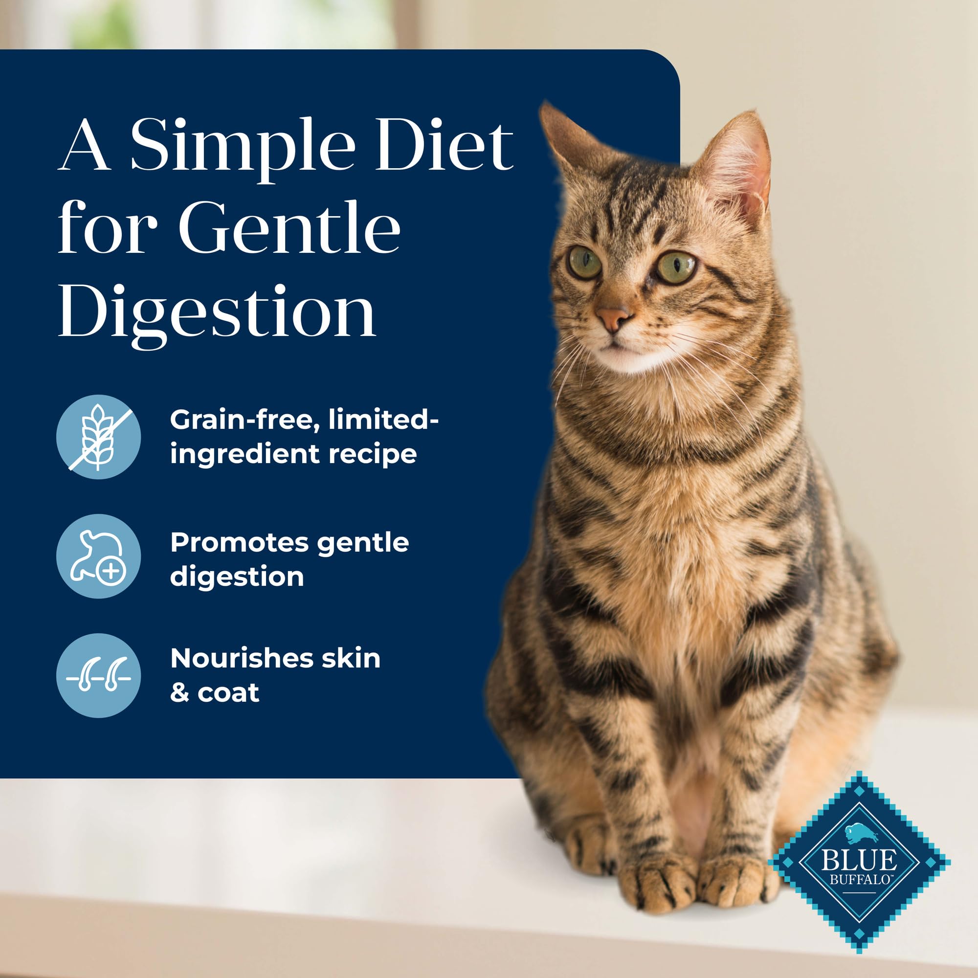 BLUE BUFFALO Basics Indoor — Alimento para Gato Adulto Sin Granos para Piel y Estómago Sensible
