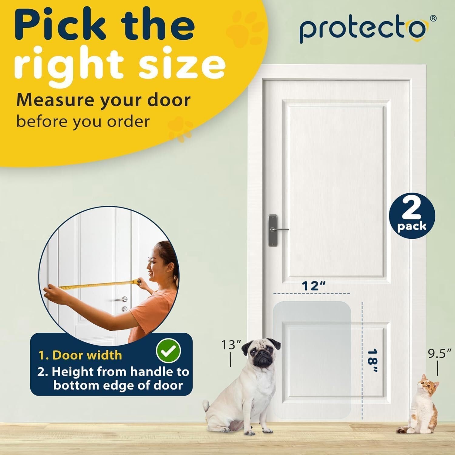 PROTECTO Heavy Duty Door Protector from Dog Scratching, Clear Door Scratch Protector, Easy & Quick to Install on Window, Wall, Screen & Sliding Doors, Cat Scratch Guard for Indoors Outdoors