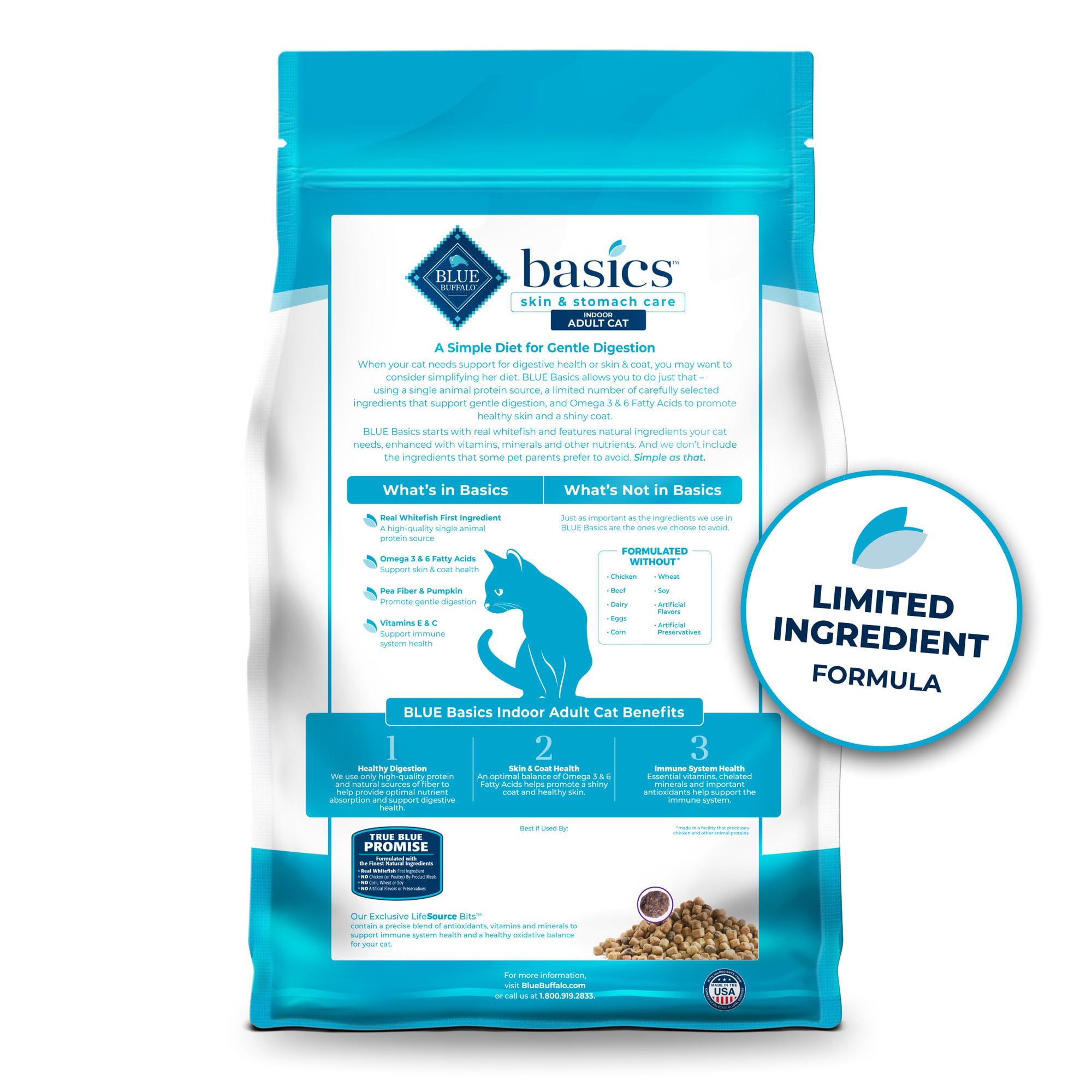 BLUE BUFFALO Basics Indoor — Alimento para Gato Adulto Sin Granos para Piel y Estómago Sensible