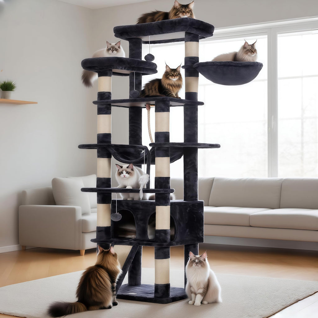 Heybly Torre para Gatos Grandes — Árbol Multinivel con Perchas Anchas, Cueva y Tablero Rascador para Gatos de hasta 9 kg