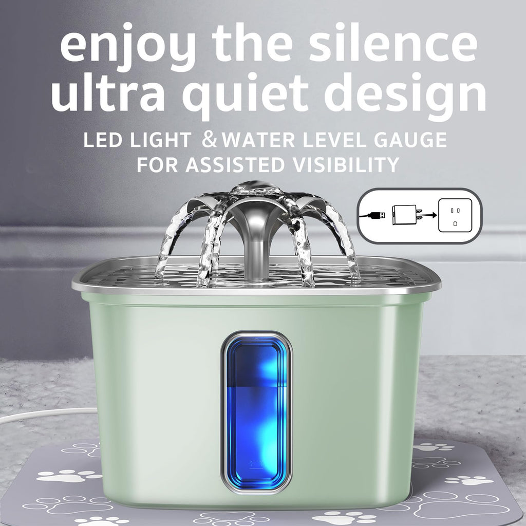 Veken — Fuente de Agua para Mascotas en Acero Inoxidable con Filtros de Repuesto y Tapete de Silicona para Gatos y Perros