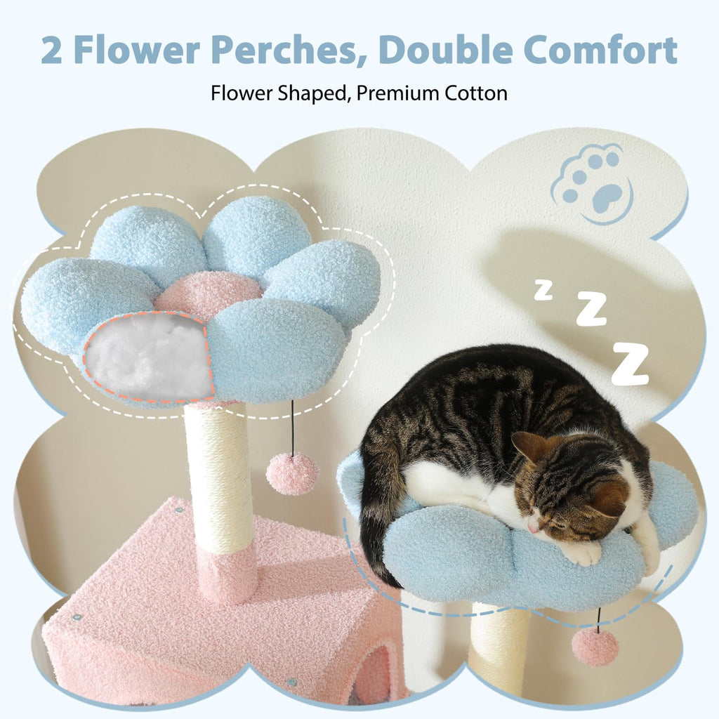 PAWZ Road 72-81 Inches Large Cat Tree, Tall Cat Tower with Large Mental Hammock for Indoor Cats Adults,7 Sisal-Covered Scratching Posts, 2 Padded Perches, Condos, and Basket