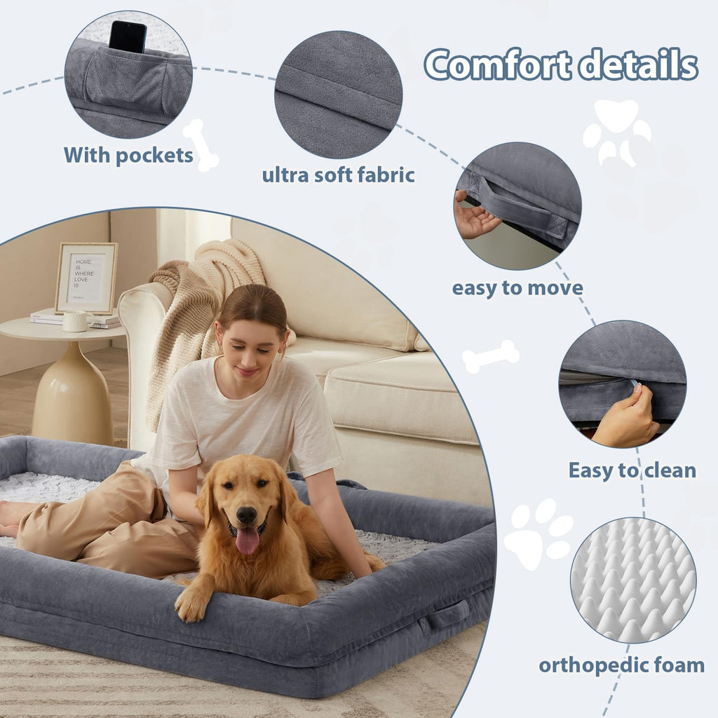 WNPETHOME — Cama Ortopédica Sofá para Perro XL con Cubierta Extraíble Impermeable y Bordes Acolchados