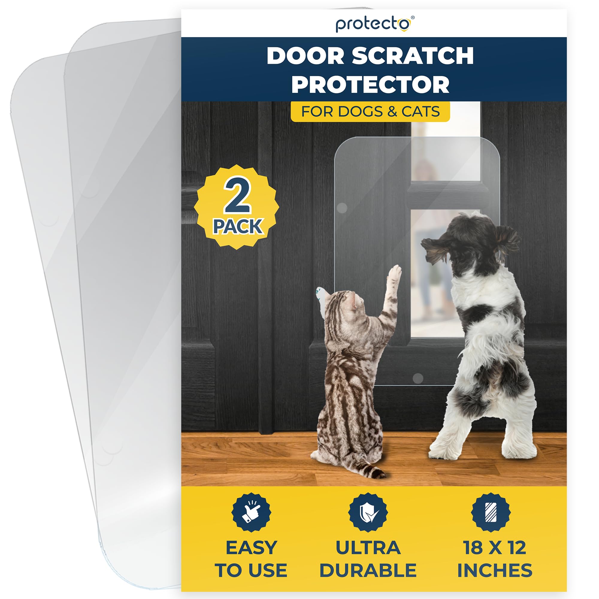 PROTECTO Heavy Duty Door Protector from Dog Scratching, Clear Door Scratch Protector, Easy & Quick to Install on Window, Wall, Screen & Sliding Doors, Cat Scratch Guard for Indoors Outdoors