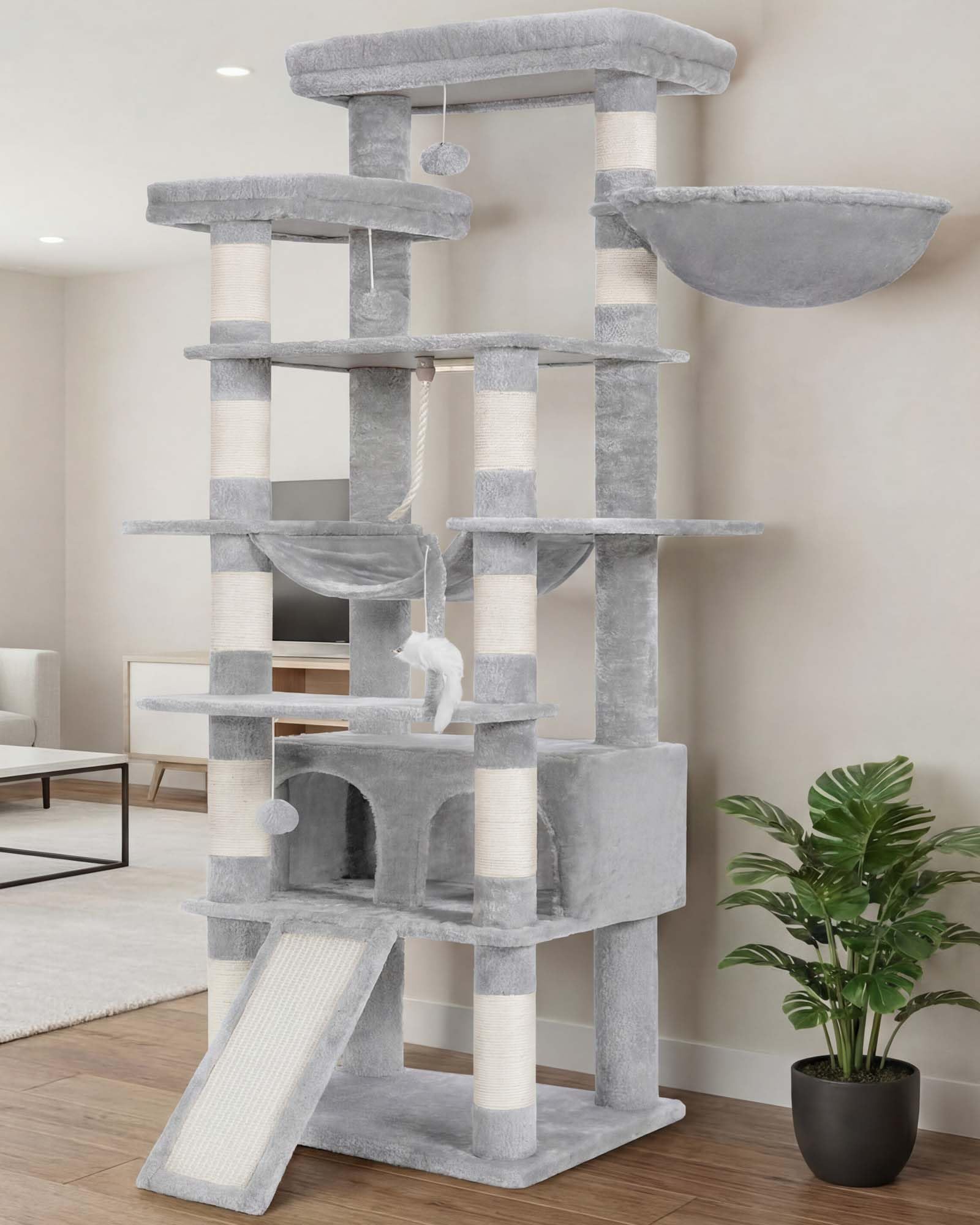 Heybly Torre para Gatos Grandes — Árbol Multinivel con Perchas Anchas, Cueva y Tablero Rascador para Gatos de hasta 9 kg