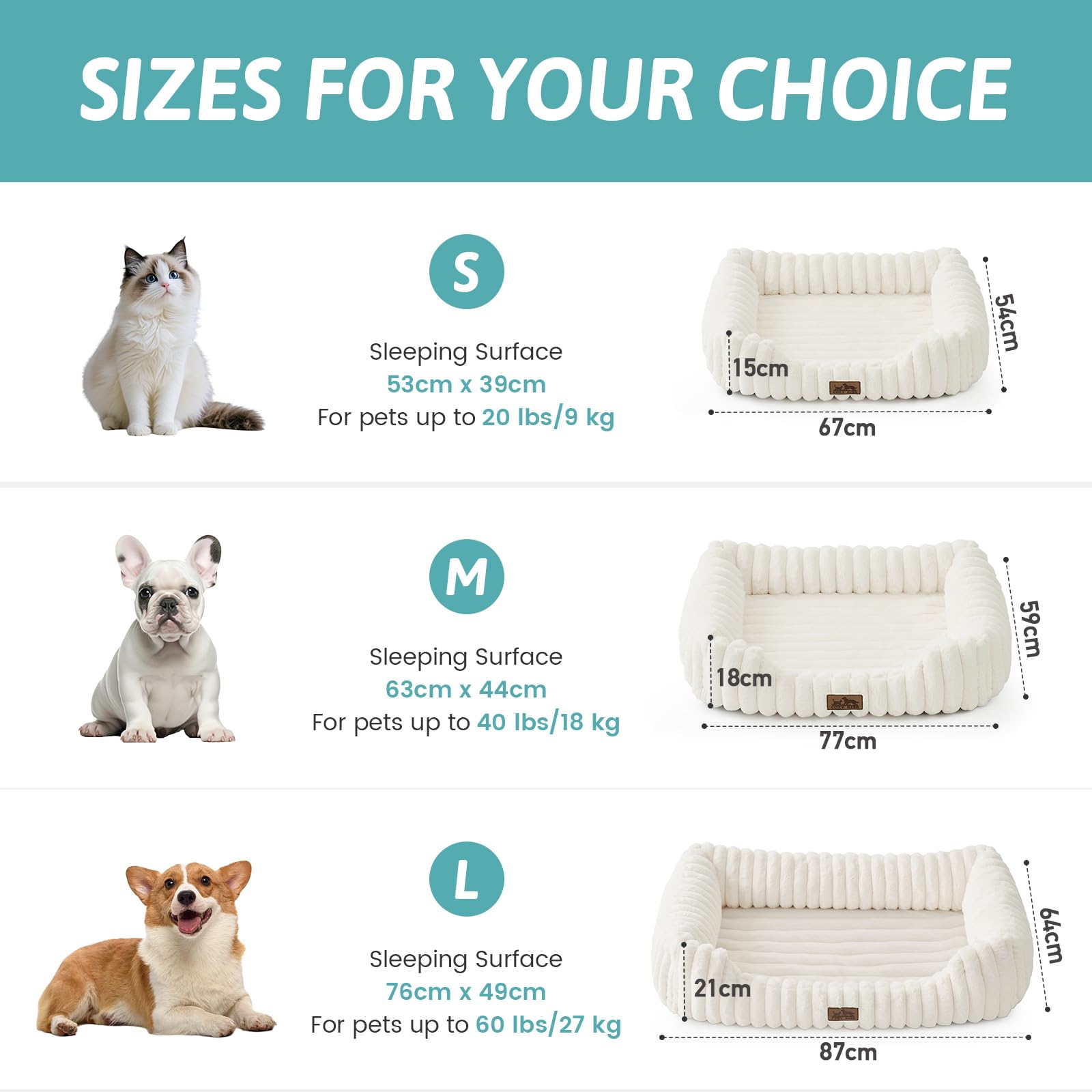 Cama Ortopédica Rectangular Lavable con Lados Elevados y Base Antideslizante — Cama Calmante para Perros y Gatos de Interior