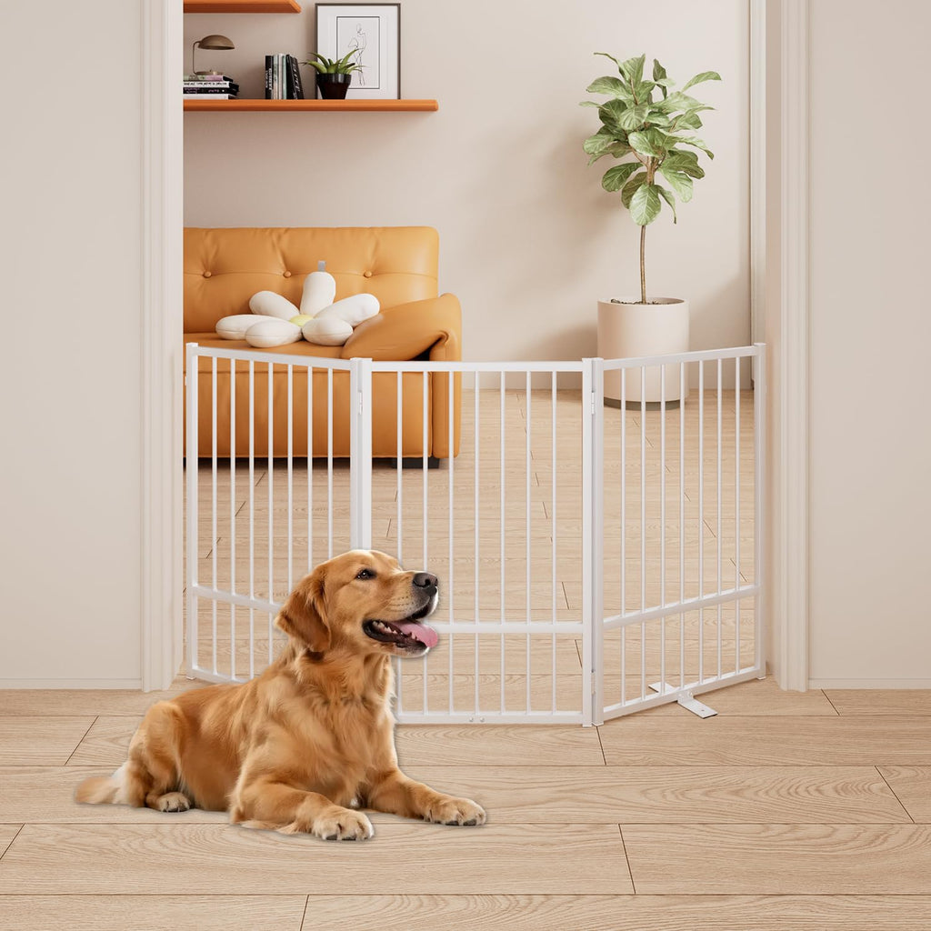 Corralito y Reja Divisoria de Metal para Perros — Puerta Abatible, Plegable y Autoportante para Interiores