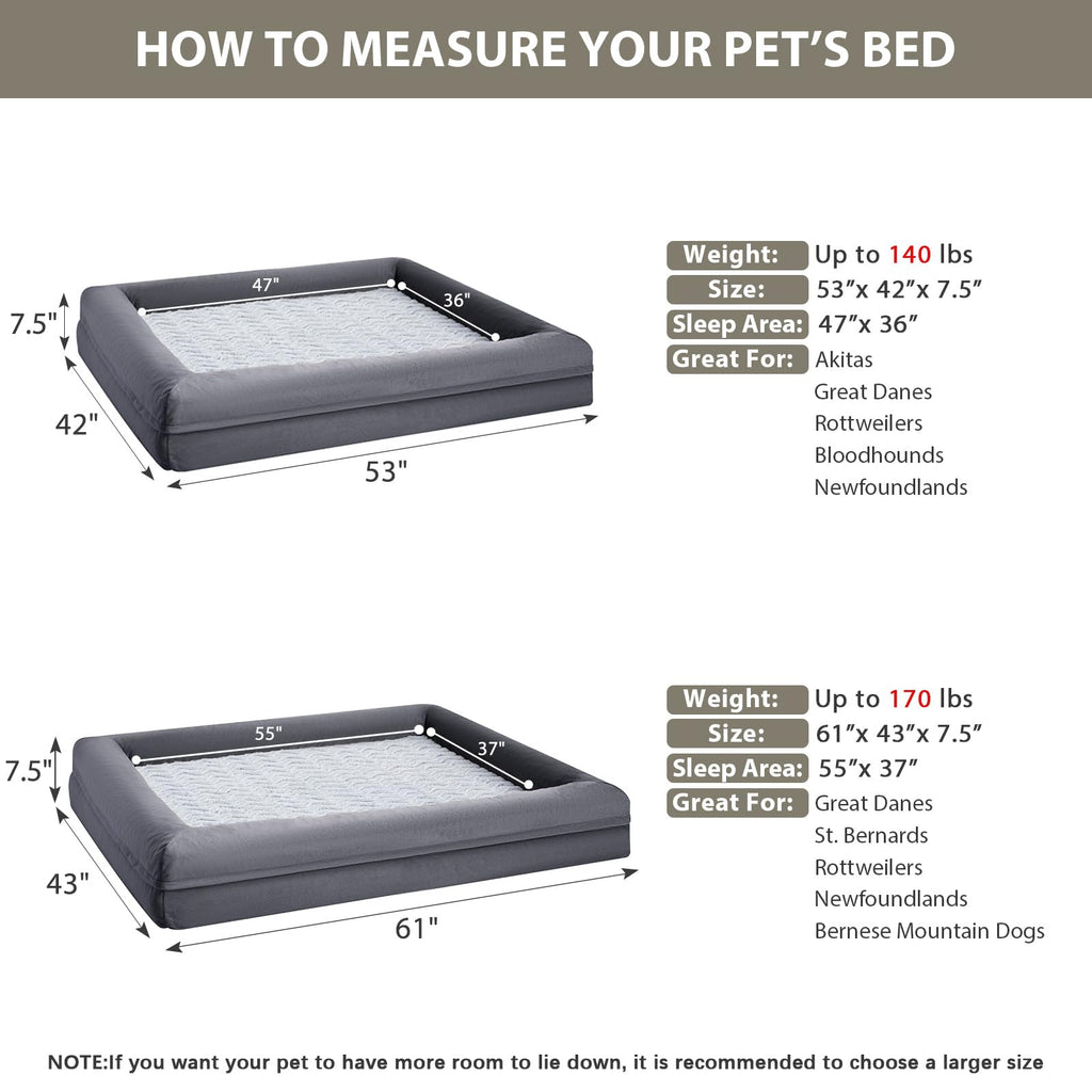 WNPETHOME — Cama Ortopédica Sofá para Perro XL con Cubierta Extraíble Impermeable y Bordes Acolchados