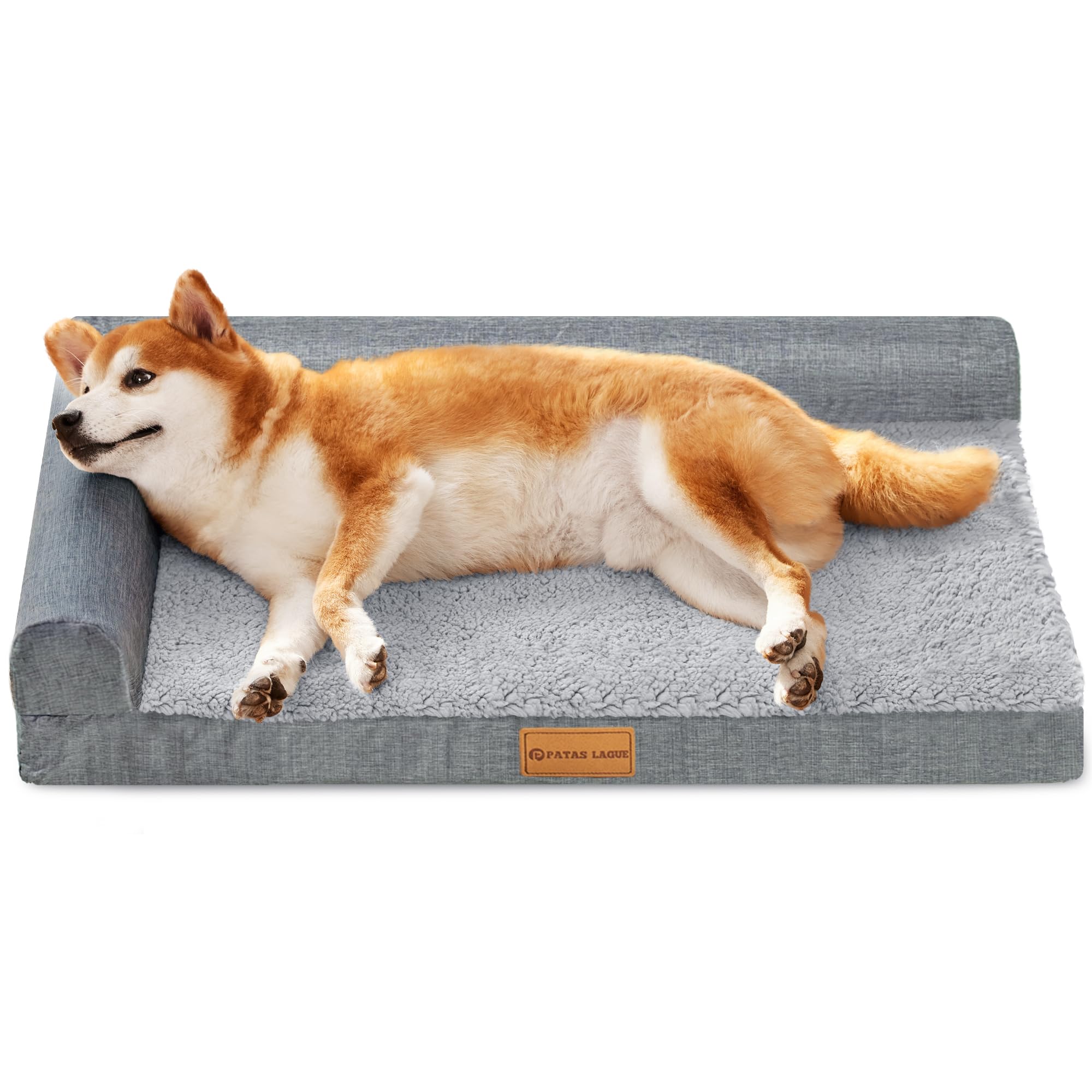 Patas Lague — Cama Ortopédica con Bolster en L y Cubierta Lavable Impermeable para Perro
