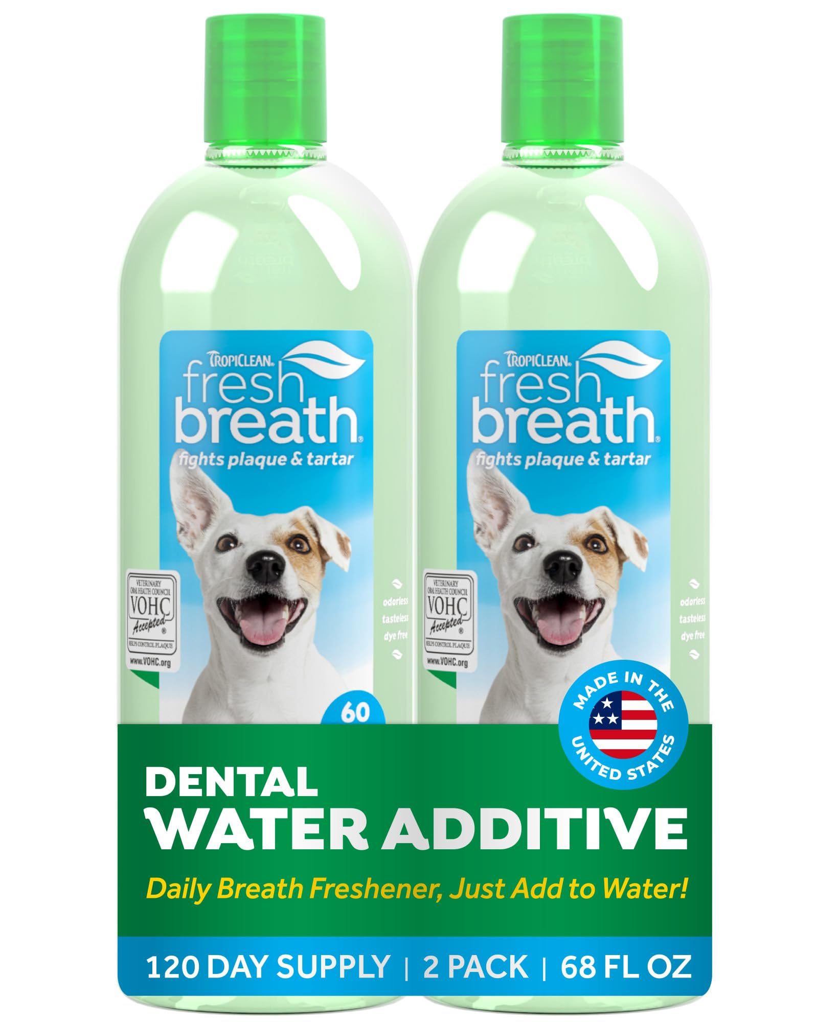 TropiClean Fresh Breath — Aditivo Dental para Agua, Limpieza de Dientes y Aliento Fresco para Perros