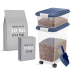 IRIS USA — Contenedor Hermético para Alimento de Perro y Gato, Combo 30 lbs y 11 lbs, Apilable con Ruedas y Taza Medidora de 2 Tazas