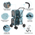 LPOTIUS Carriola Doble para Perros y Gatos con 2 Transportadoras Desmontables — Carreola Plegable con 4 Ruedas para Mascotas Pequeñas y Medianas