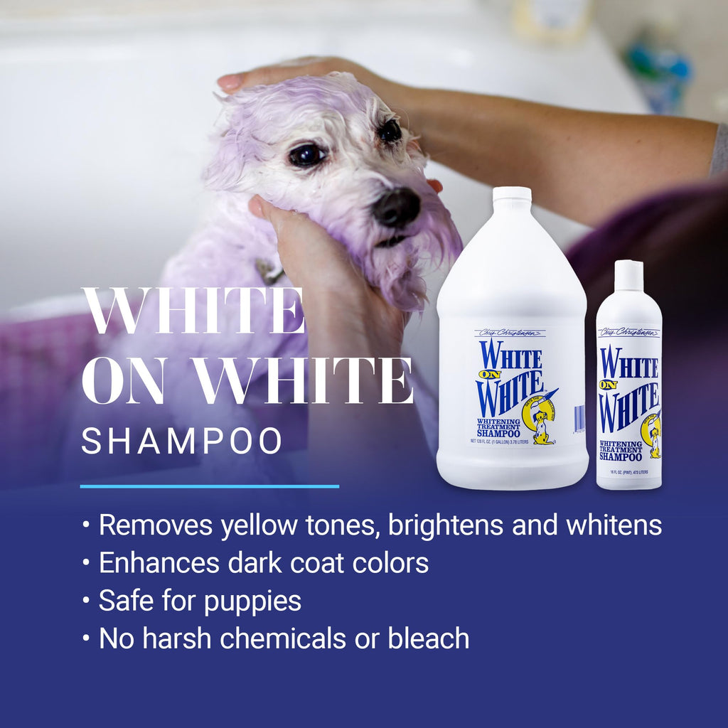 Chris Christensen White on White — Shampoo Blanqueador y Tratamiento Óptico Intensificador para Perros