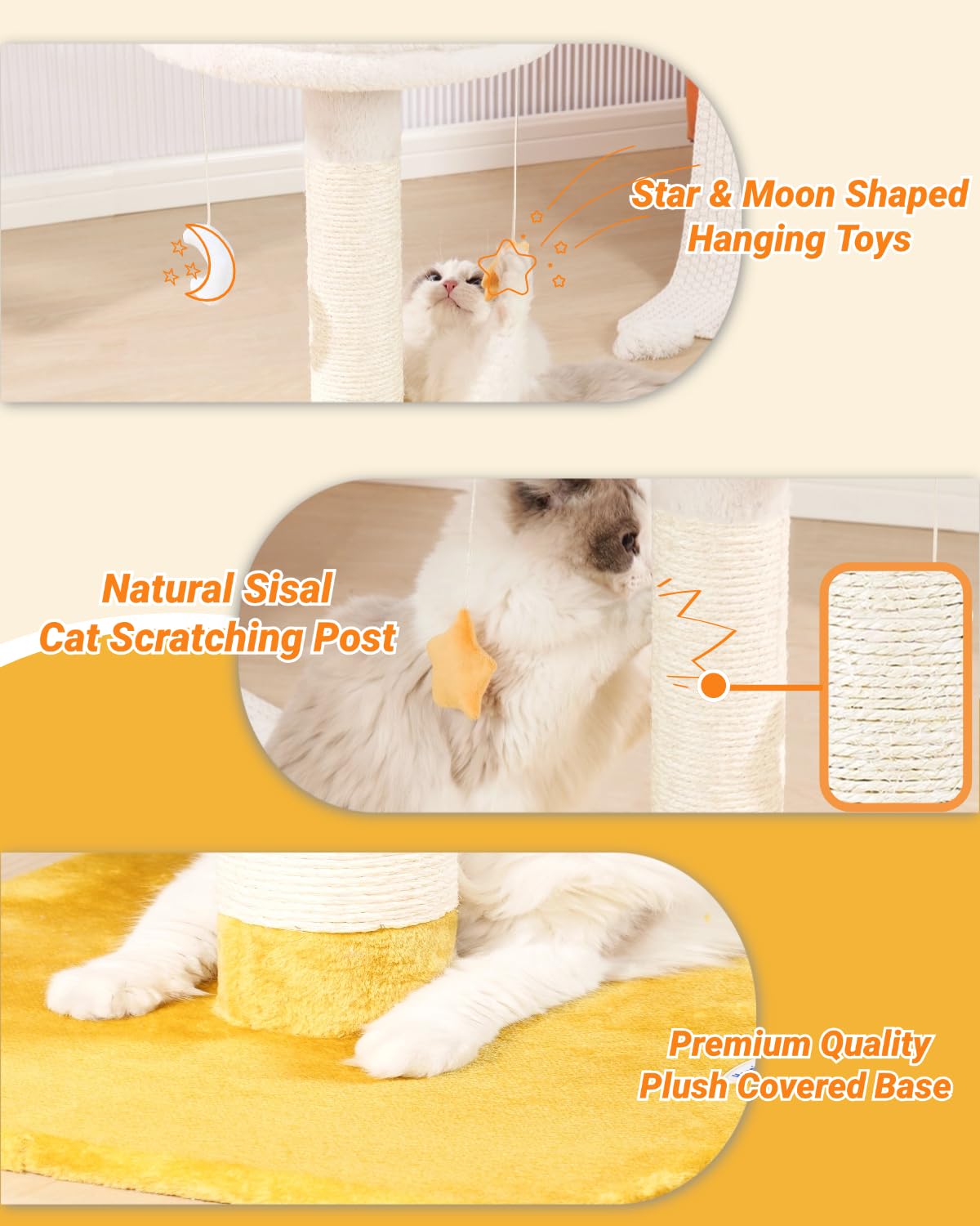 Happi N Pets Cloud — Torre Rascador con Cama, Percha y Juguetes para Gato