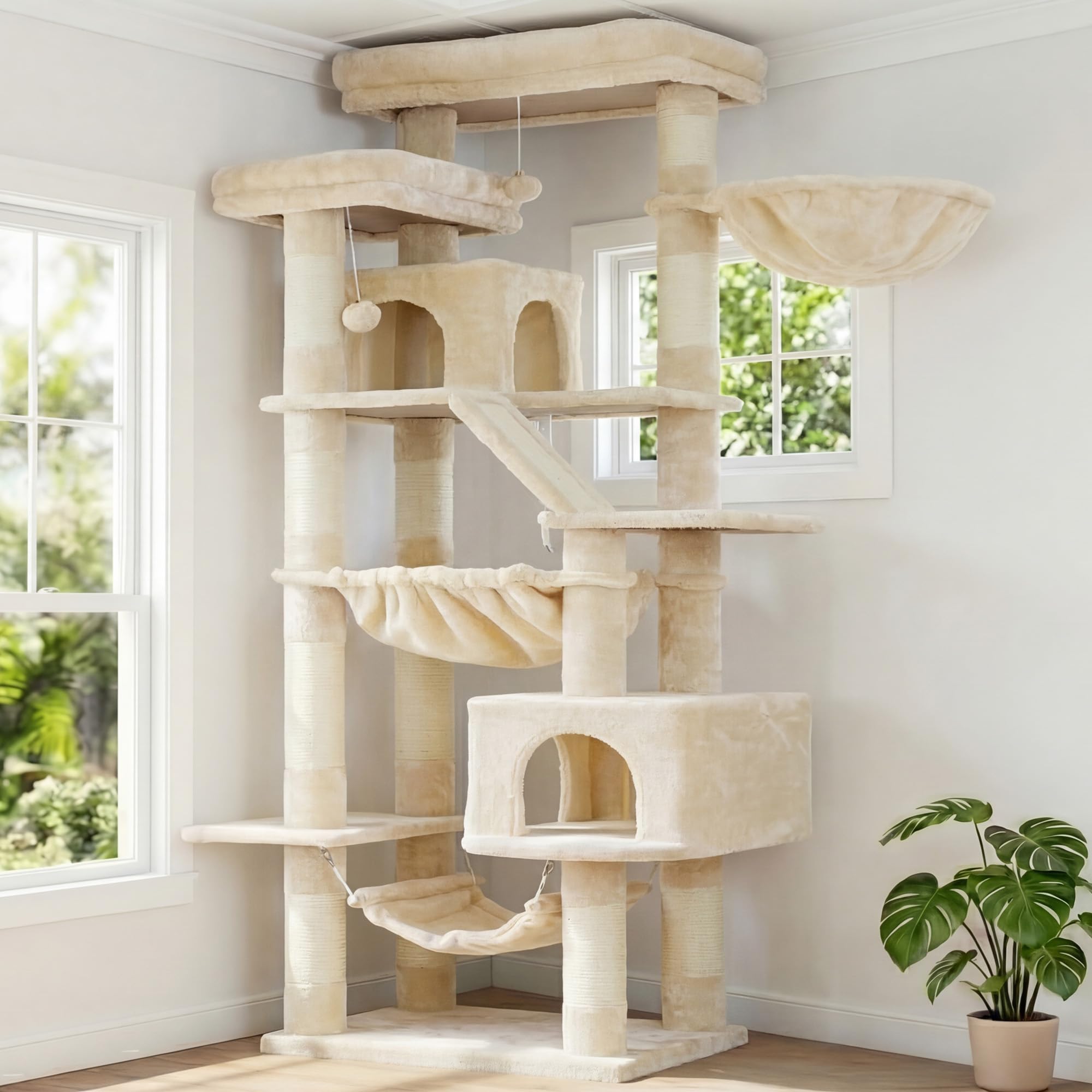 Heybly Torre para Gatos Grandes — Árbol Multinivel con Perchas Anchas, Cueva y Tablero Rascador para Gatos de hasta 9 kg