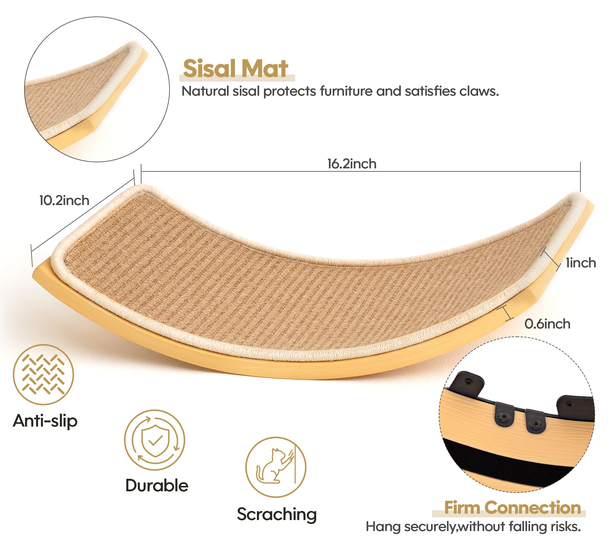 PELUO Curved — Cama Flotante para Gato con 2 Escalones de Pared y Percha de Ventana