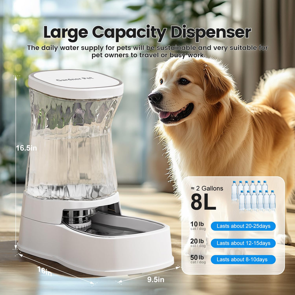 Gardner Pet — Bebedero Automático por Gravedad con Tazón de Acero Inoxidable para Perros y Gatos