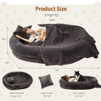 Cama Tamaño Humano para Perros y Adultos con Almohada y Cobija — Felpa Ortopédica Lavable y Removible para Mascotas Grandes