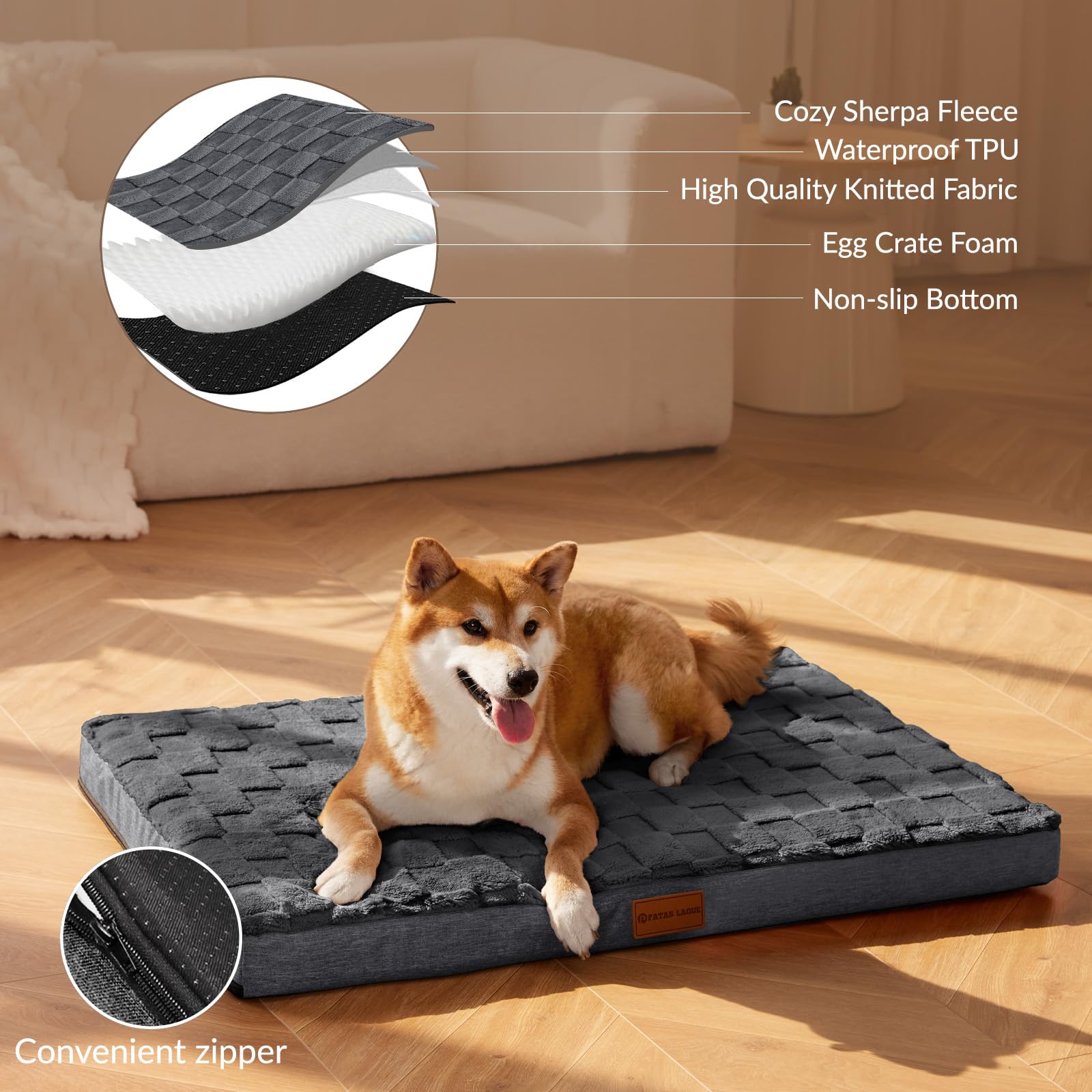 Patas Lague — Cama Ortopédica con Espuma Egg Crate, Funda Lavable y Base Antideslizante para Perro