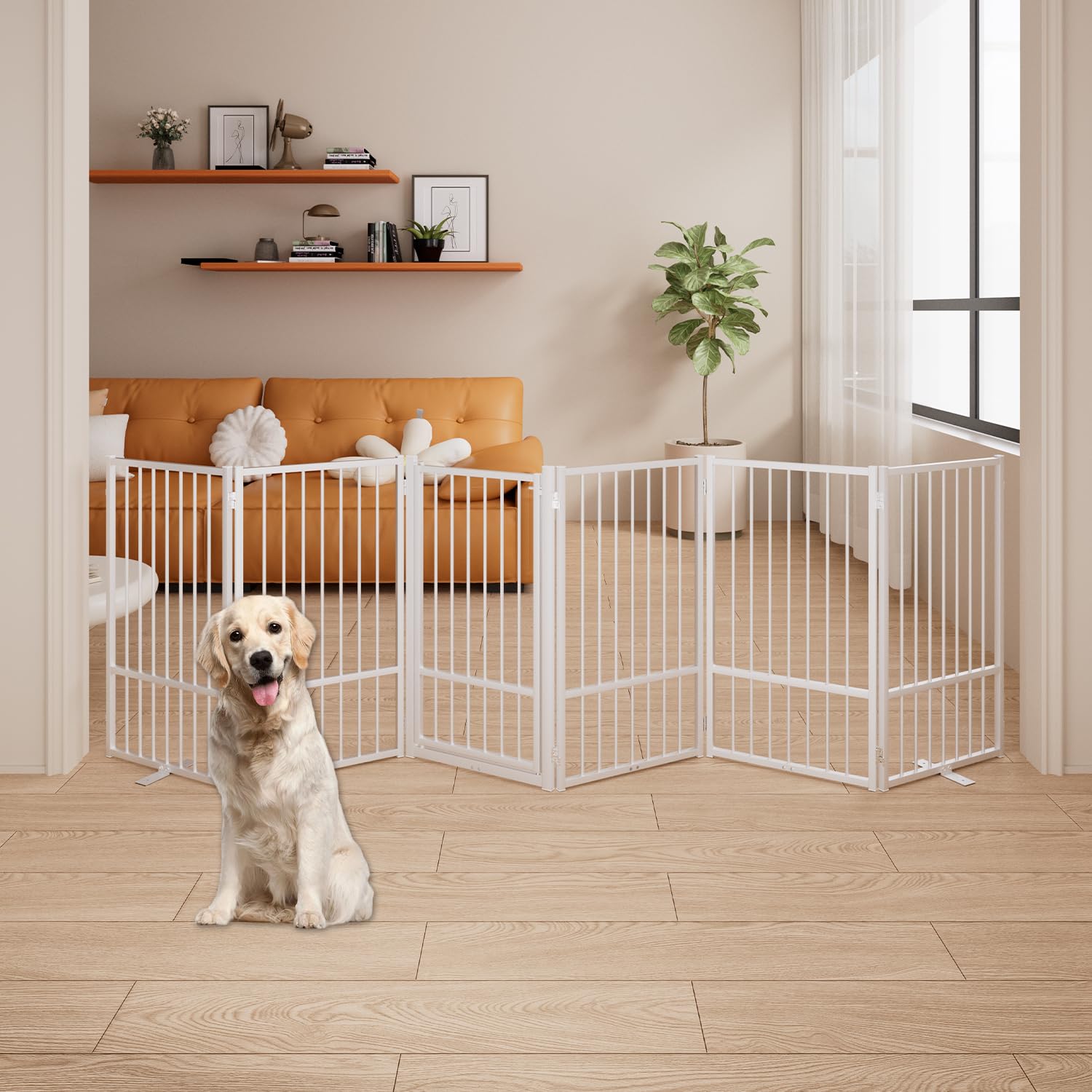Corralito y Reja Divisoria de Metal para Perros — Puerta Abatible, Plegable y Autoportante para Interiores