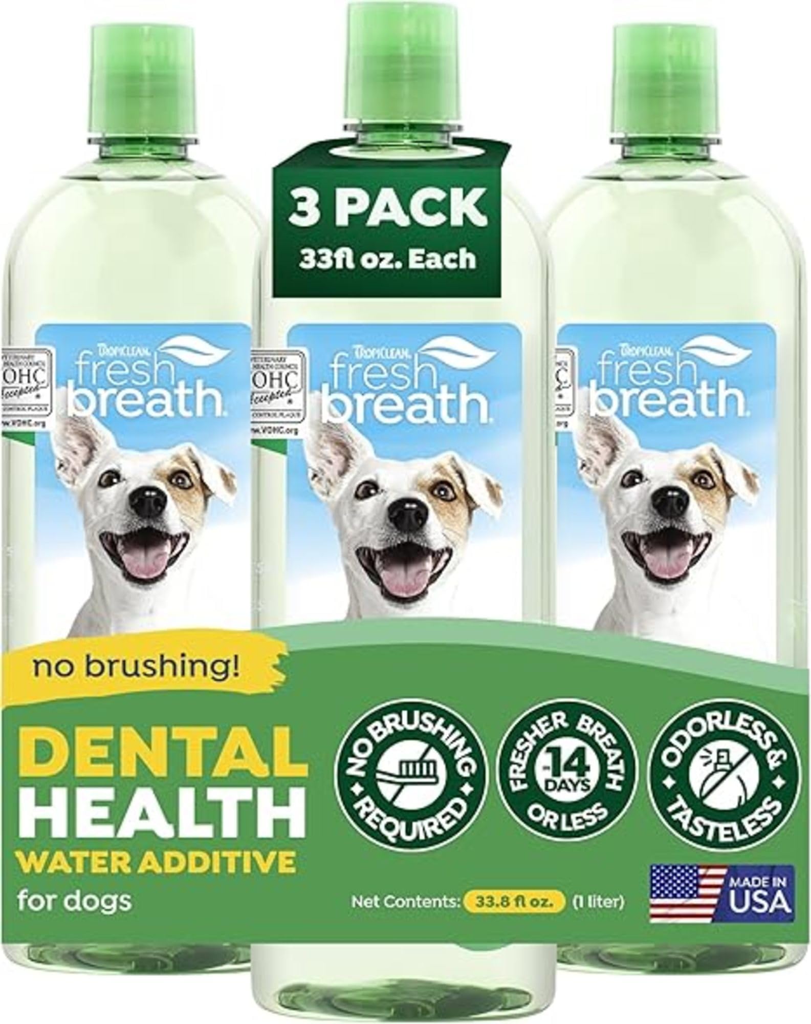 TropiClean Fresh Breath — Aditivo Dental para Agua, Limpieza de Dientes y Aliento Fresco para Perros