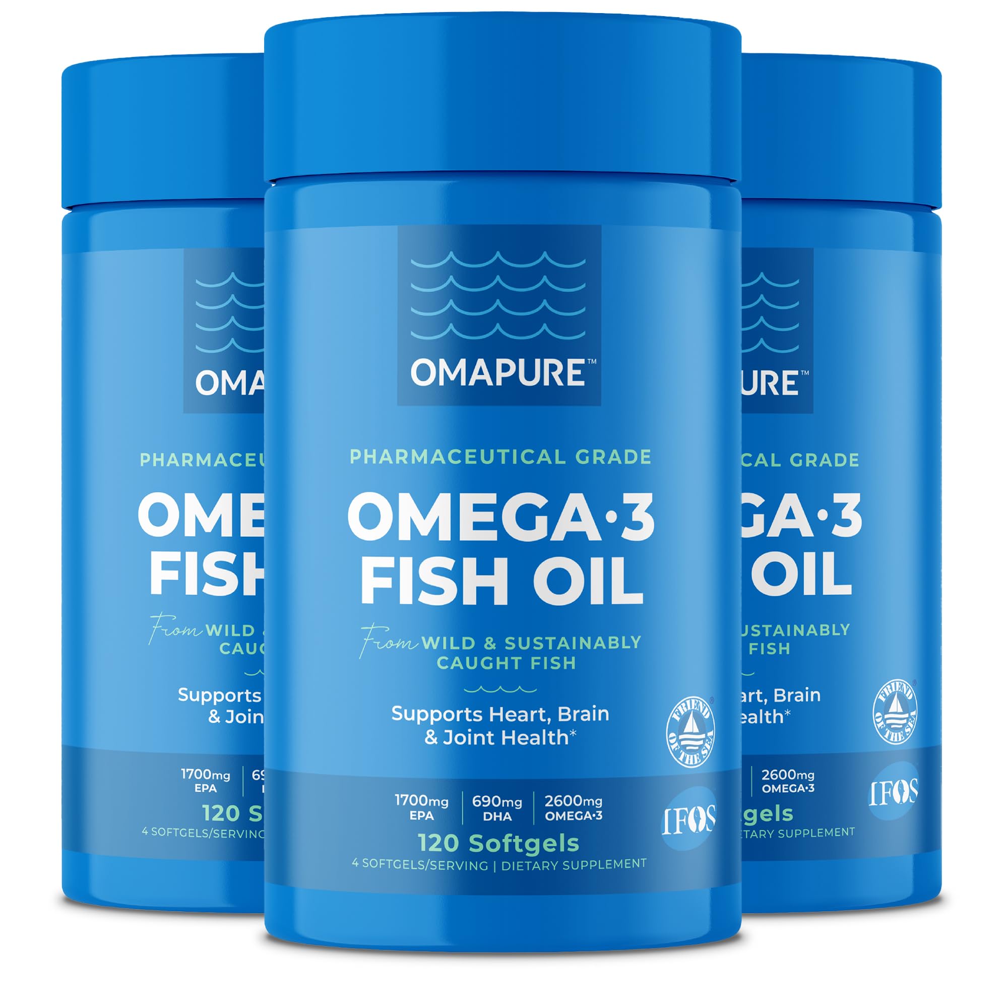OMAPURE Aceite de Pescado Omega-3 Grado Farmacéutico — Suplemento Nutricional Certificado IFOS 5 Estrellas para Perros y Gatos