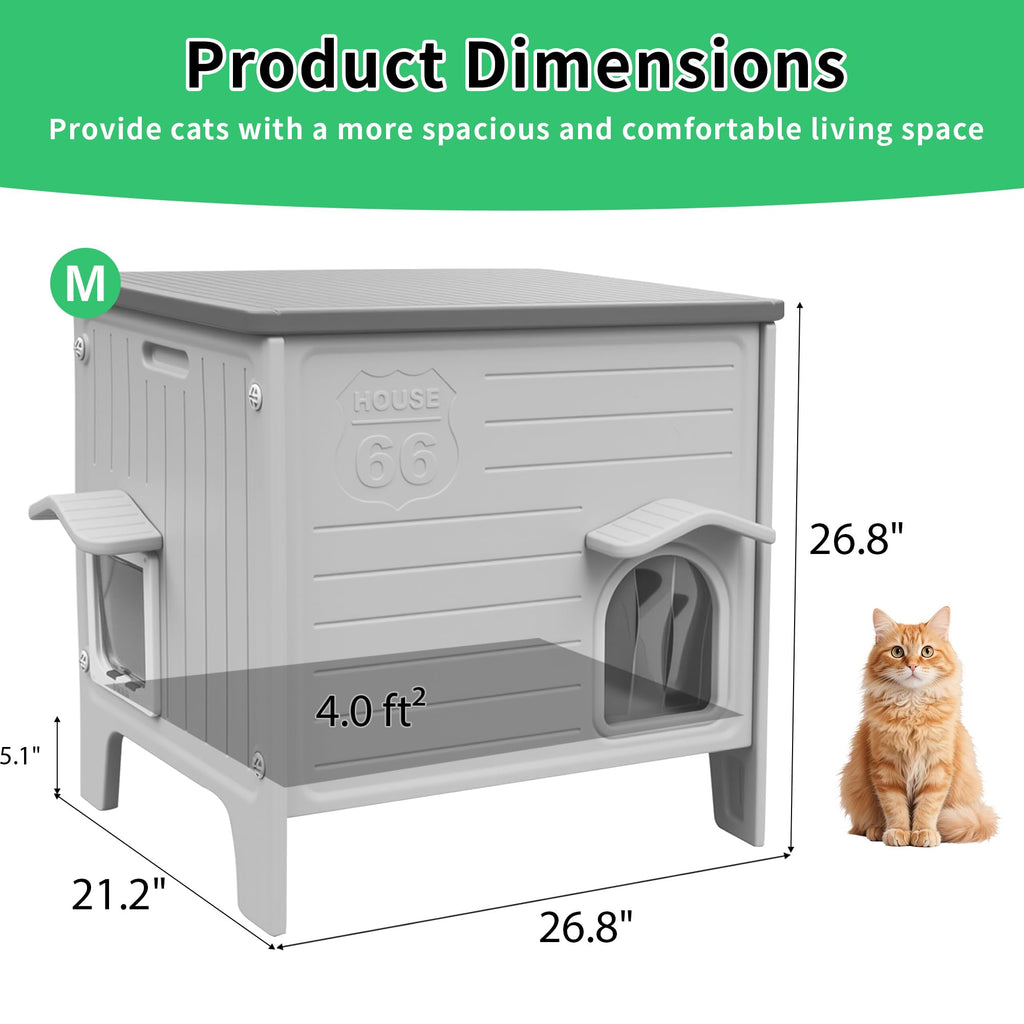 Rockever — Casa Exterior para Gatos con Aislamiento Térmico y Puerta de Escape, Refugio de Plástico para Interior y Exterior