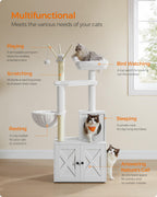 Feandrea Torre Rascador para Gato con Mueble para Arenero Integrado — Centro de Actividades 2 en 1 con Cojines Lavables y Postes de Sisal