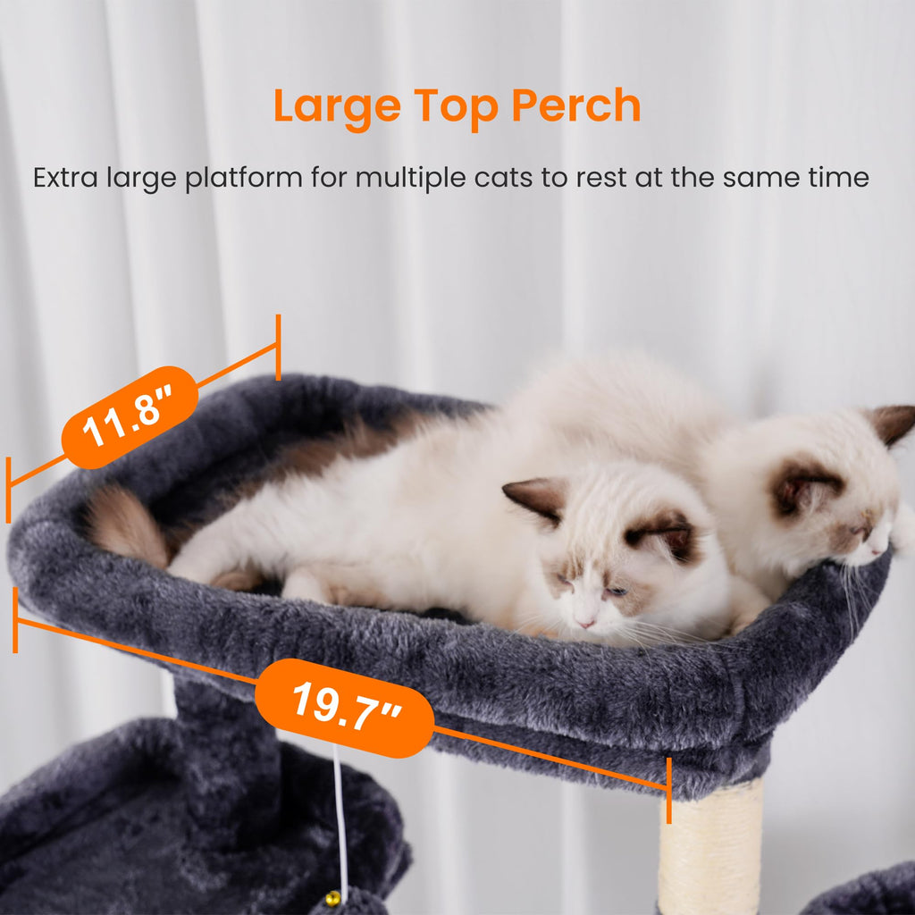 Heybly Torre para Gatos Grandes — Árbol Multinivel con Perchas Anchas, Cueva y Tablero Rascador para Gatos de hasta 9 kg