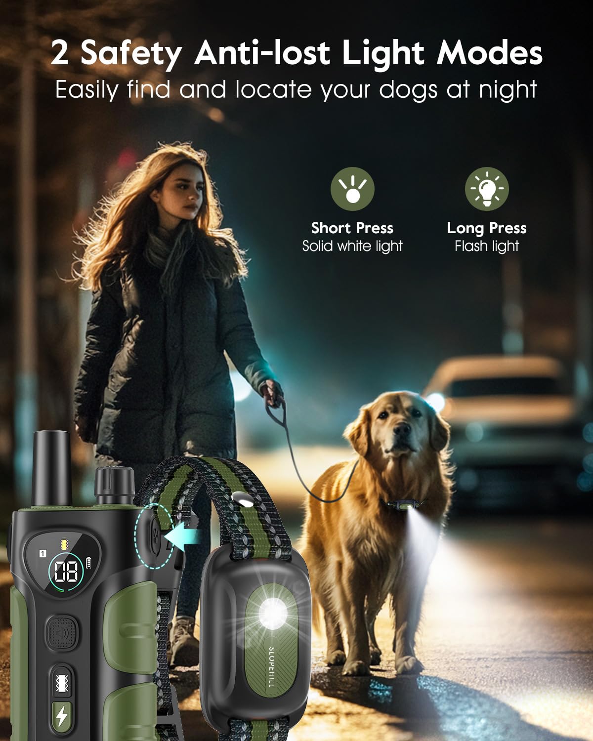 SLOPEHILL — Collar de Entrenamiento con Control Remoto para Perro con 5 Modos: Vibración, Beep, Descarga, Luz y Modo Sin Descarga