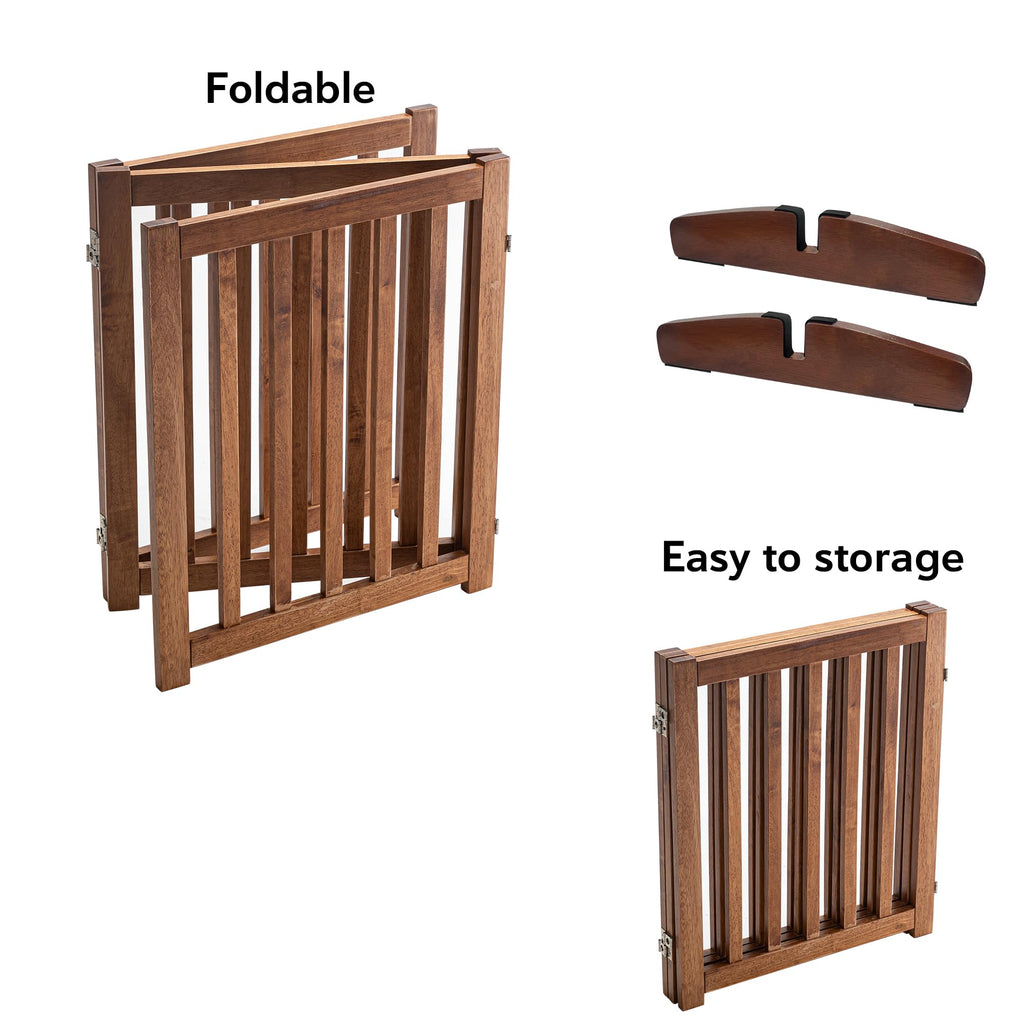 LZRS — Reja de Madera de Roble Plegable Independiente para Mascotas, Puerta de Seguridad Interior para Perros