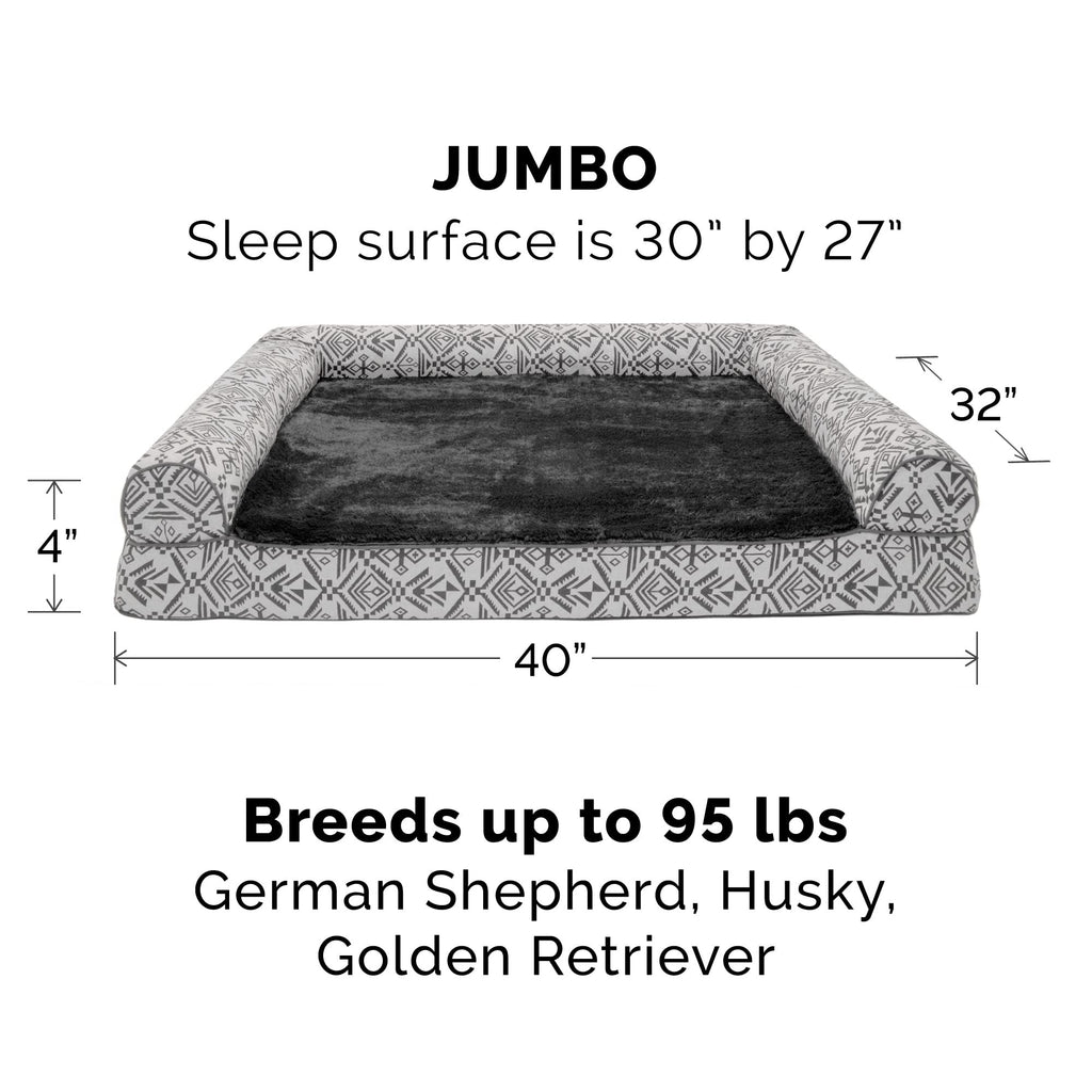 Furhaven — Funda de Repuesto para Cama de Perro Estilo Sofá con Felpa y Diseño Kilim Suroeste, Lavable a Máquina