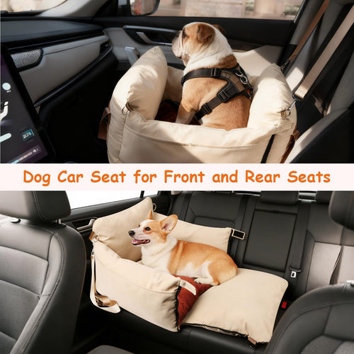 Asiento Elevador para Perros y Gatos Pequeños — Tapete de Viaje con Correa de Seguridad, Bolsillo Lateral y Relleno de Espuma para Auto